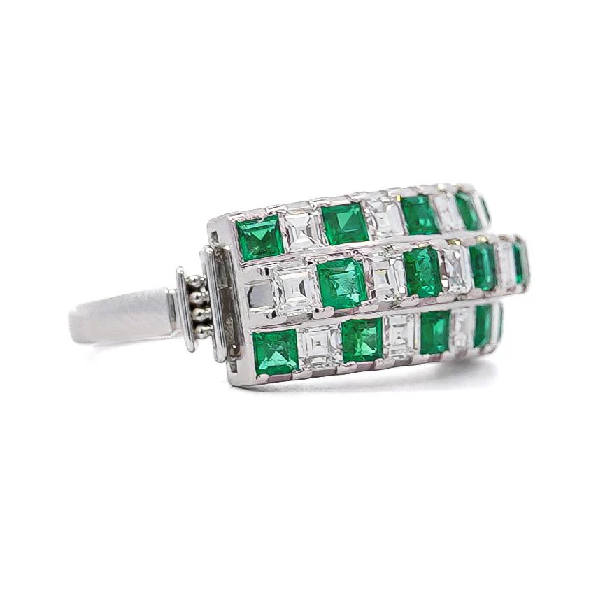 2 Carat Asscher Cut Emerald & Diamond Checkerboard Statement Ring - Image 8