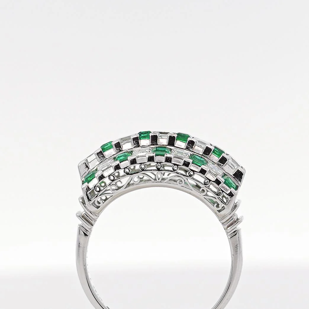2 Carat Asscher Cut Emerald & Diamond Checkerboard Statement Ring - Image 9