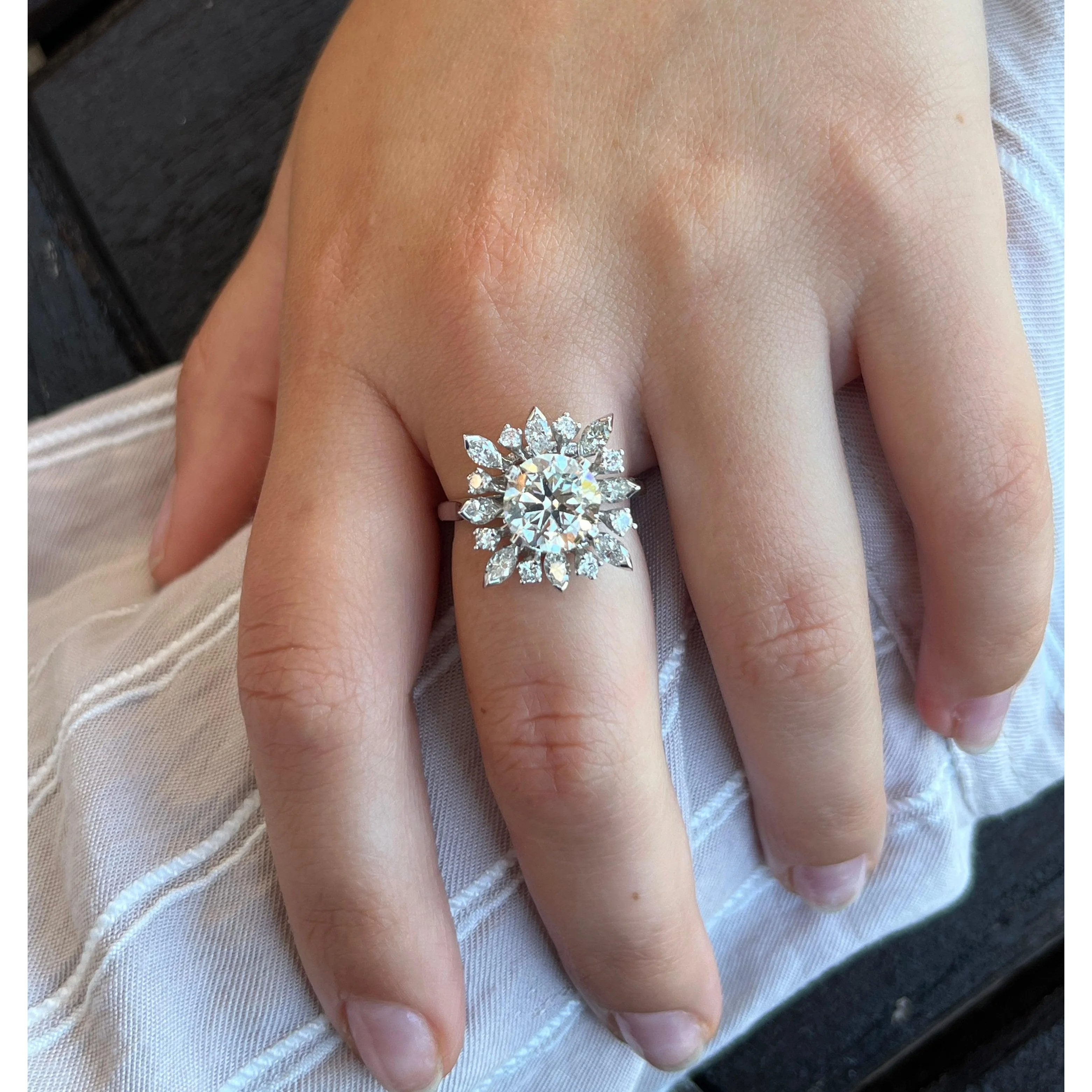 3.01 Carat Round Cut Lab Grown Diamond Ring With Marquise Cut Diamond Halo - Image 5
