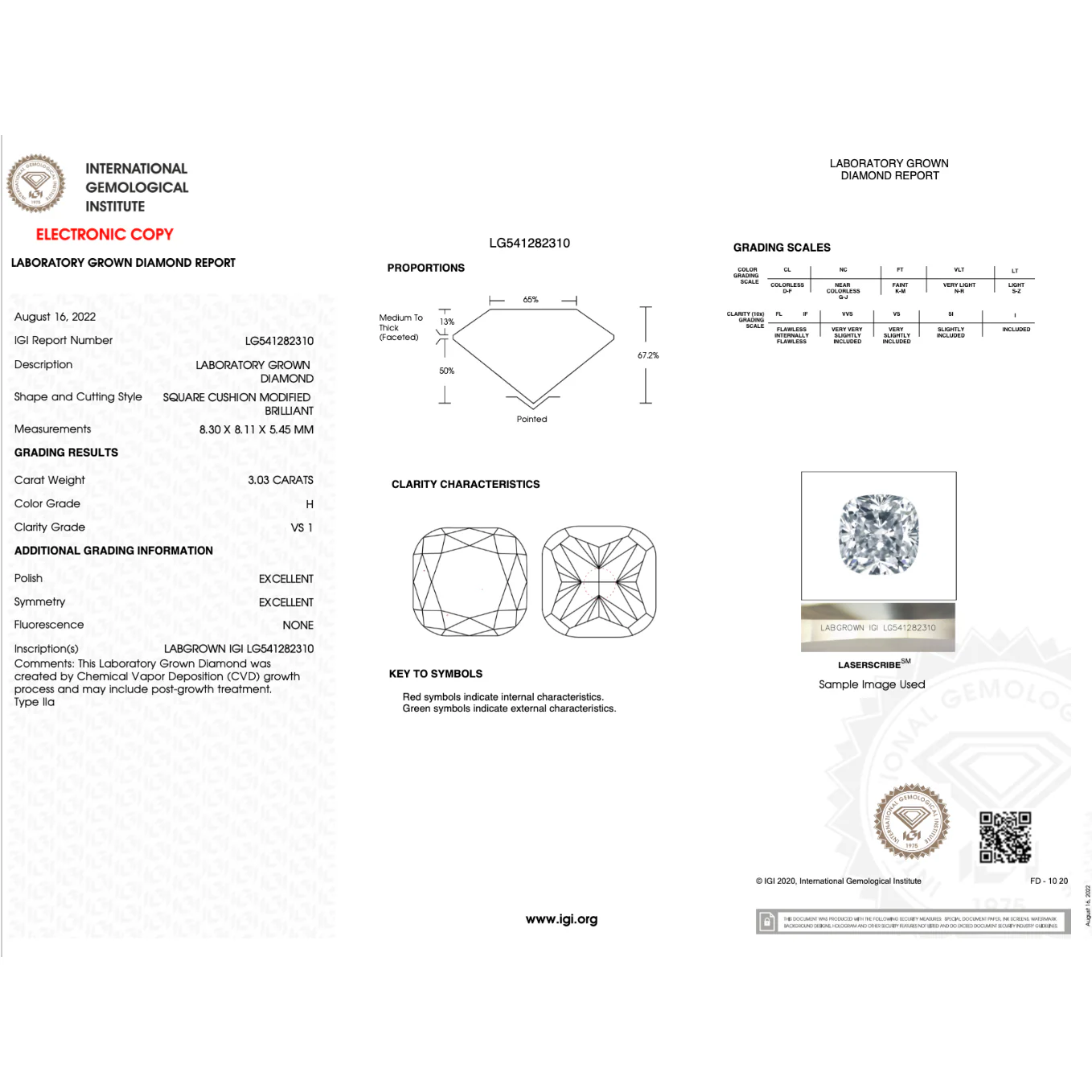 3.03 Carat, Cushion Cut, H Color, VS1 Clarity Lab grown Diamond in Platinum Ring - Image 4