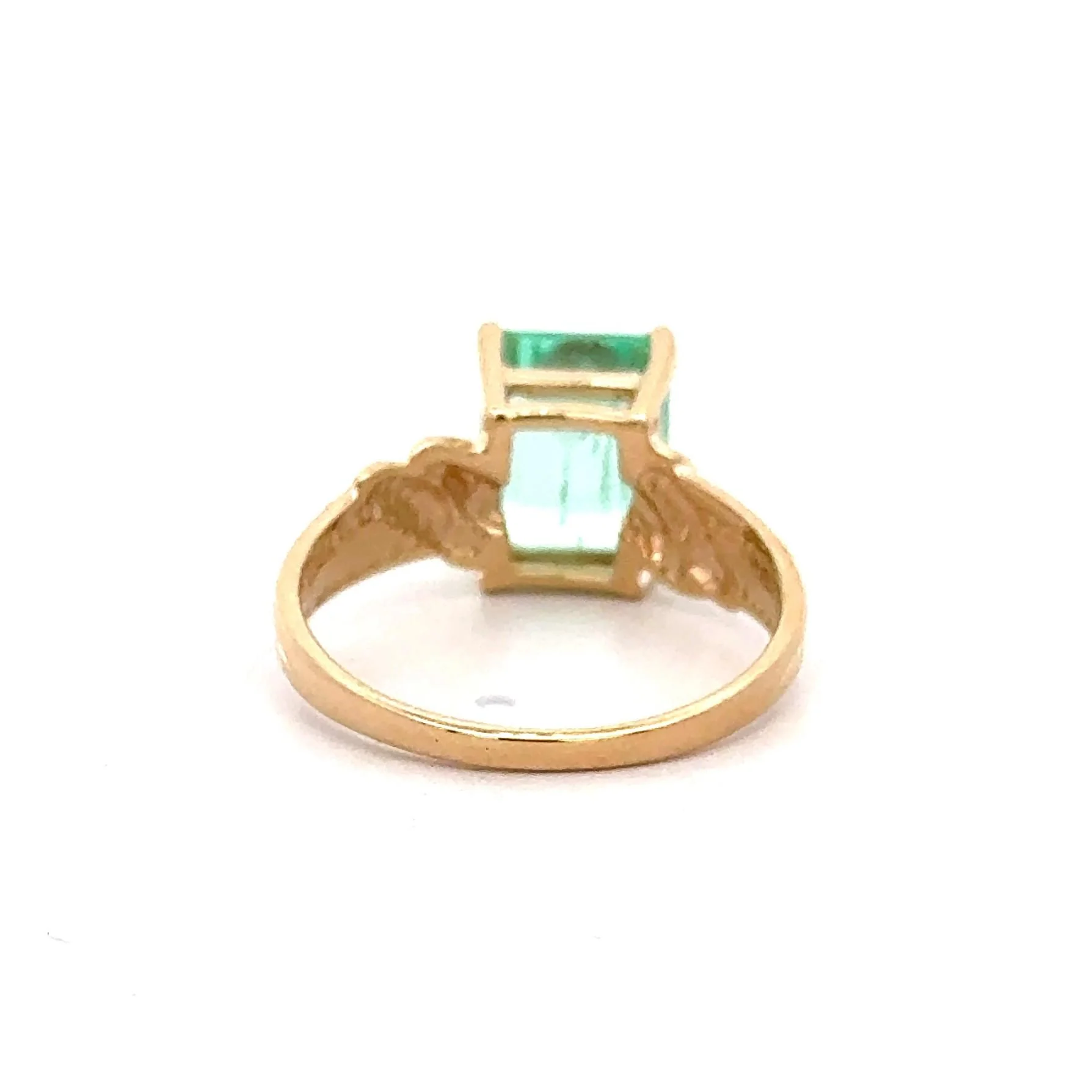 3.04 Carat Emerald Cut Emerald 14K Yellow Gold Curved Shank Solitaire Ring - Image 6