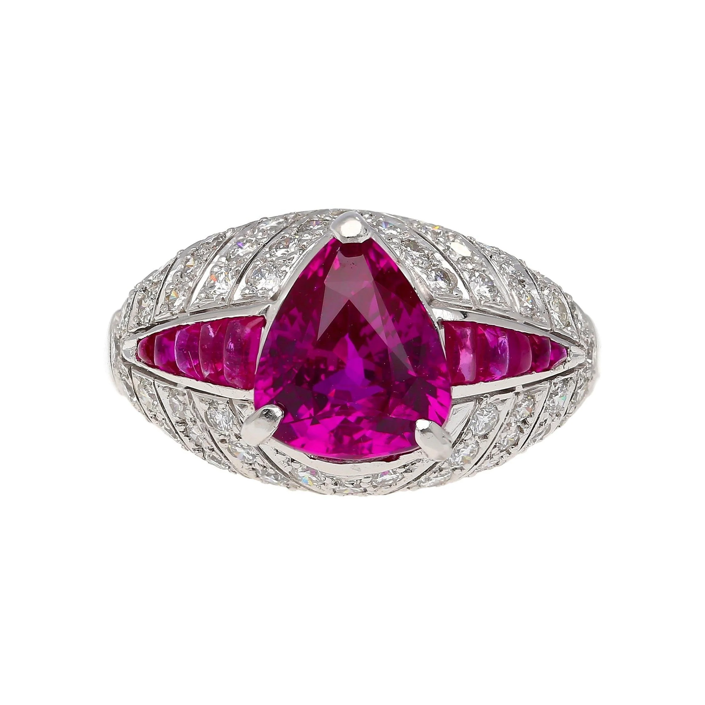 3.04ct Purplish Pink Trillion-Cut Ruby Diamond Cocktail Ring