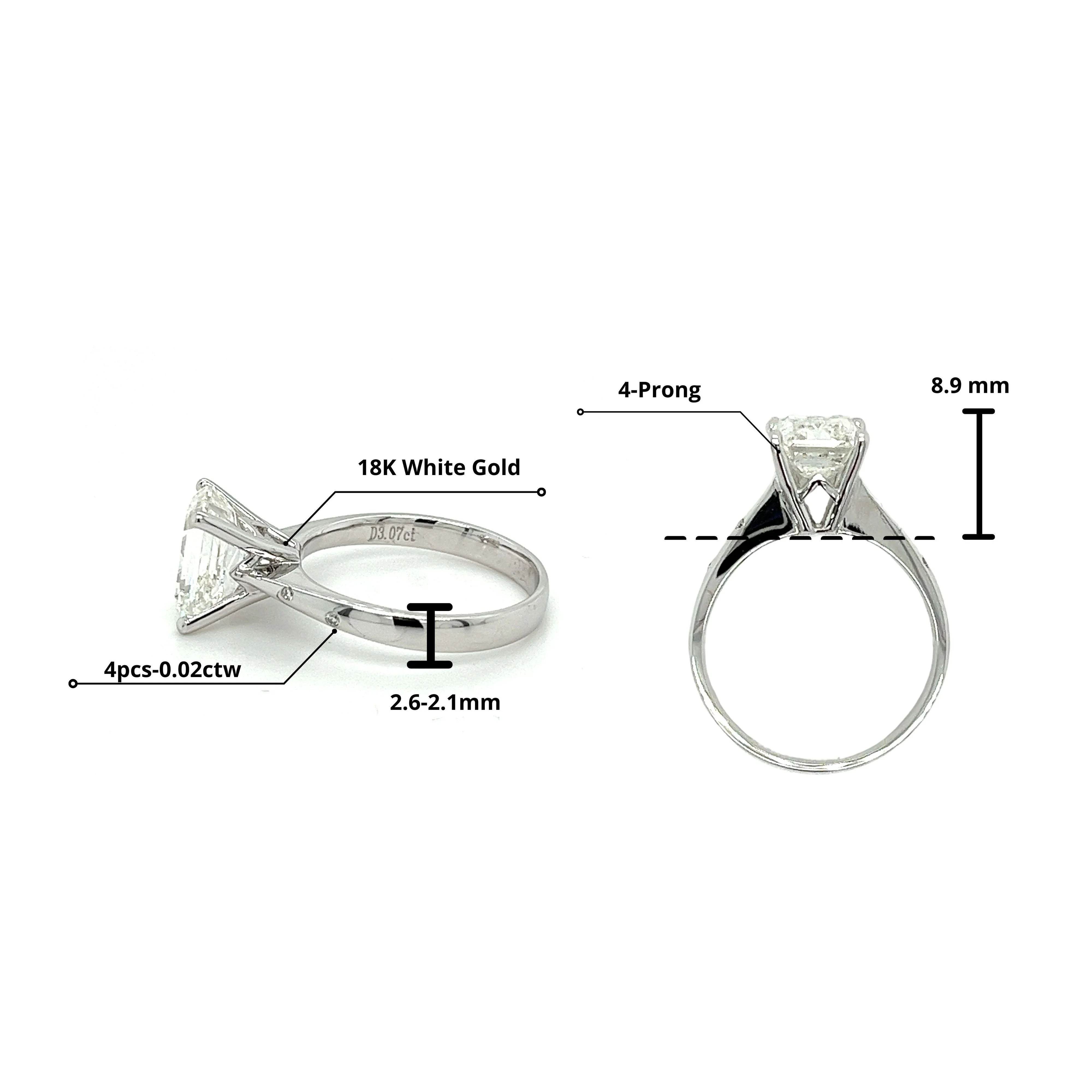 3.07 Carat Emerald Cut F/VS1 Lab Grown Diamond Engagement Ring - Image 5