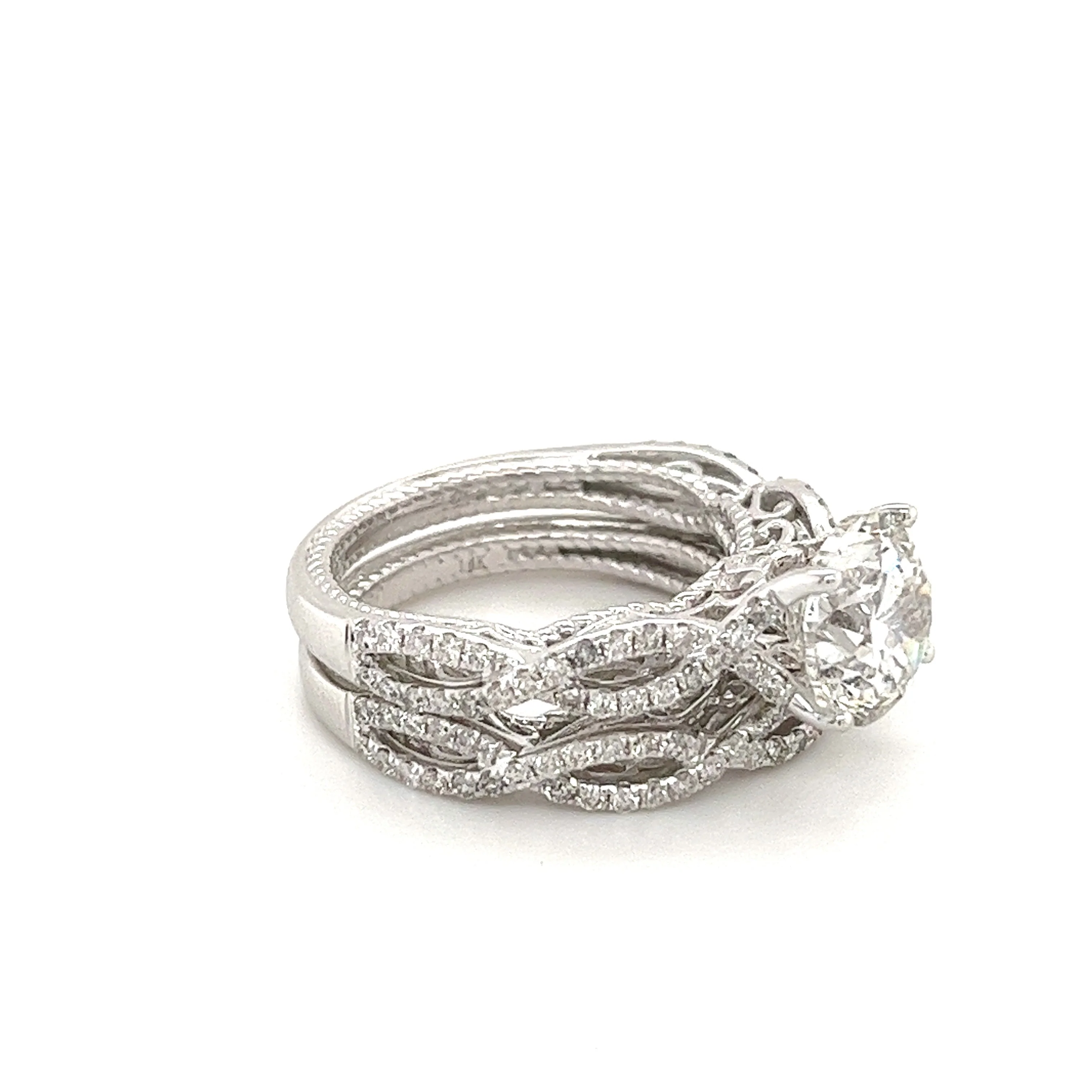 3.09 Carat Round, H color, VS2 clarity Lab Created Diamond in Curved 18k White Gold - Image 2