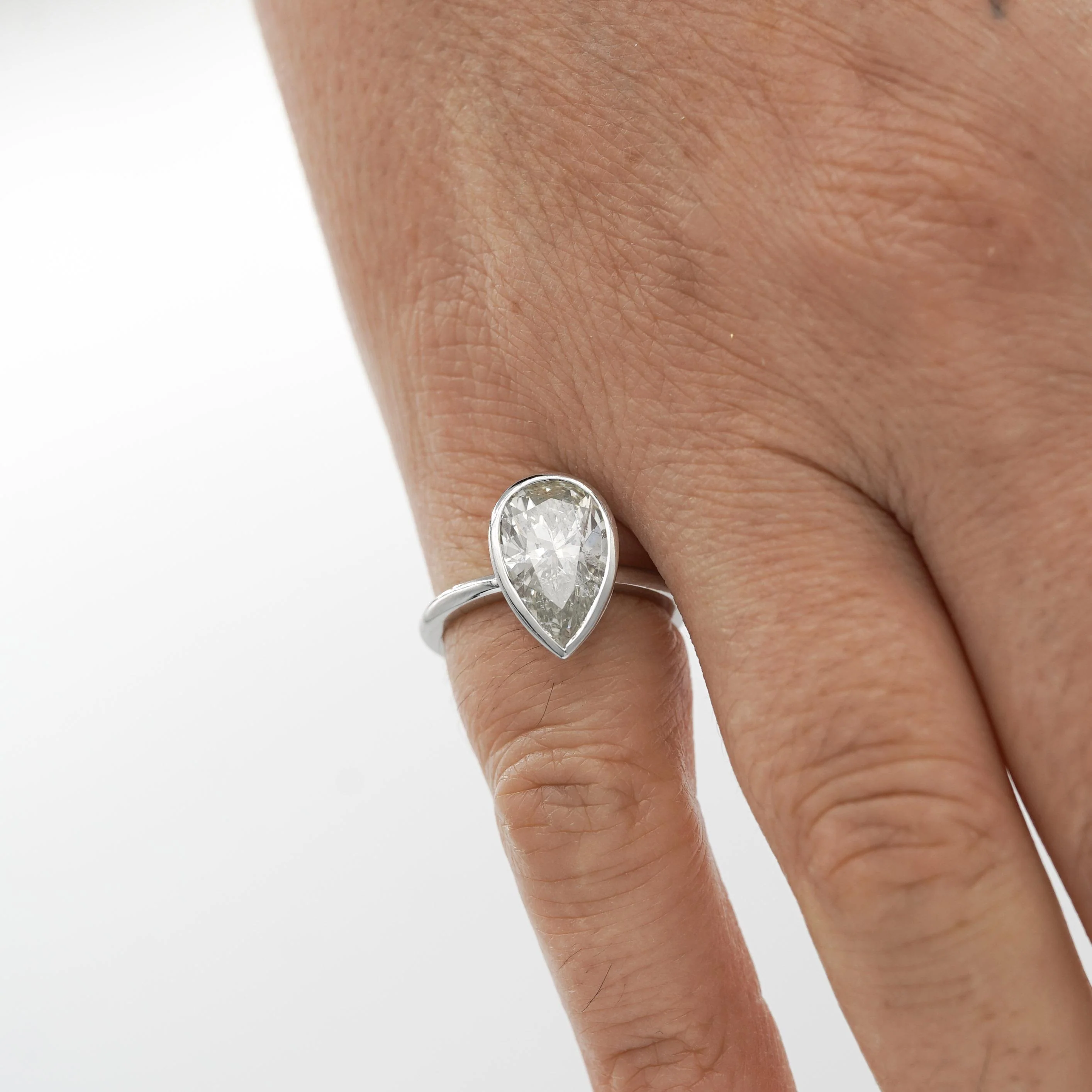 3.09 Carat Diamond Pear-Cut Bezel Set White Gold Solitaire Engagement Ring - Image 2