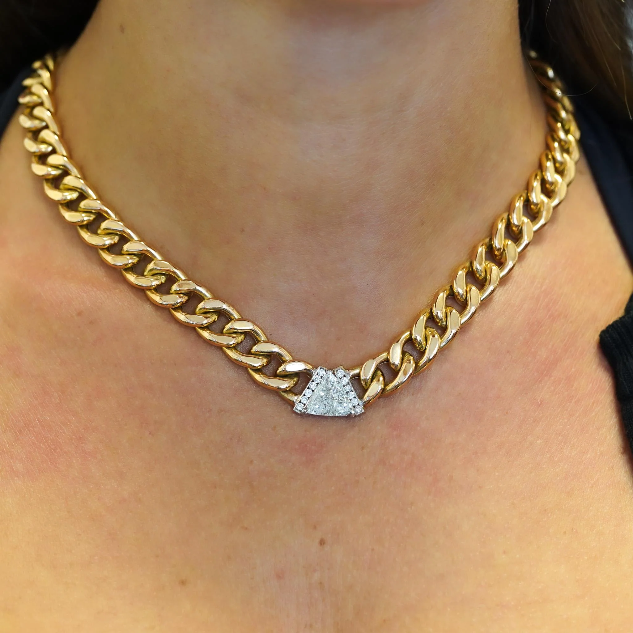 3.1 Carat Diamond Trillion In 14K Gold Cuban Chain Choker Necklace - Image 11