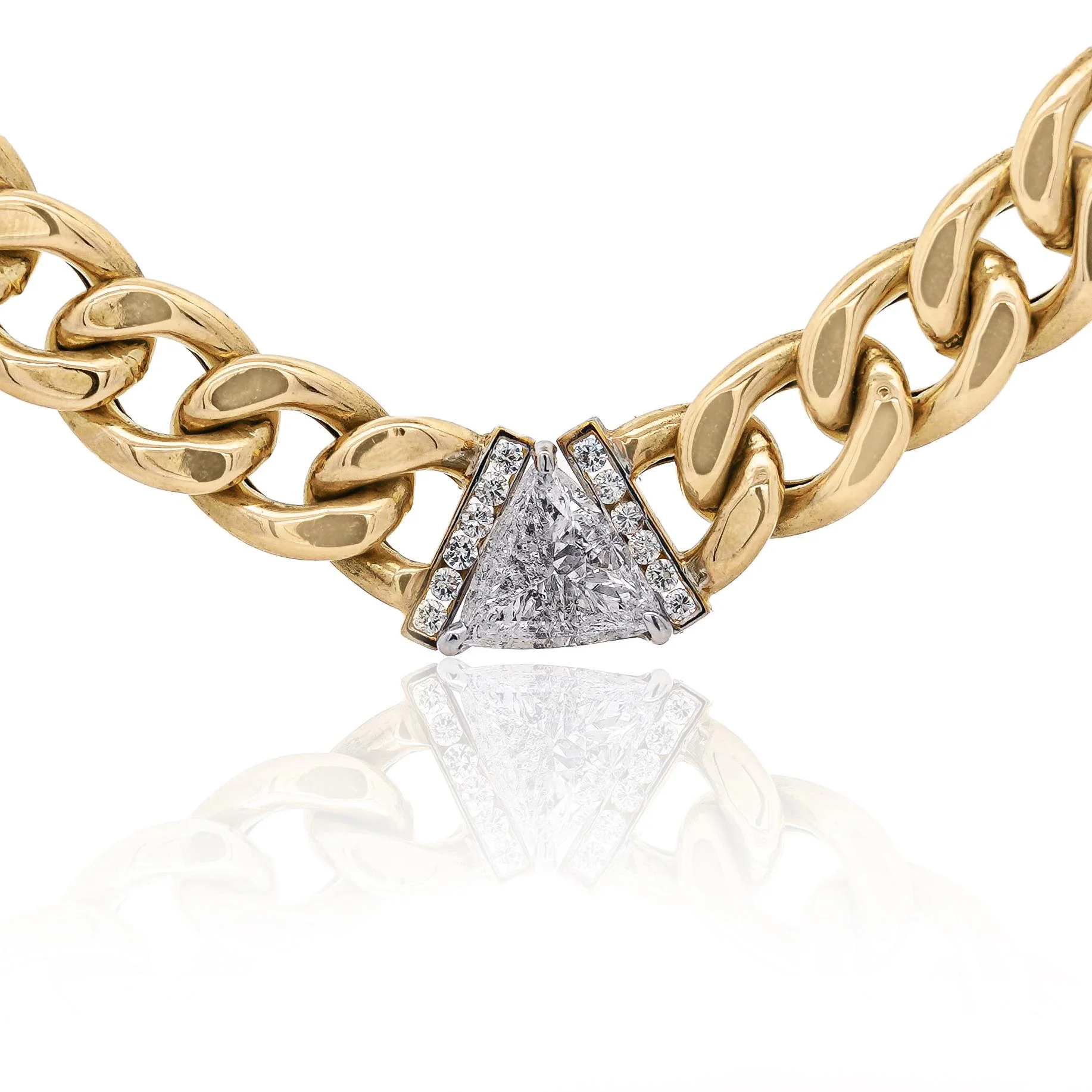 3.1 Carat Diamond Trillion In 14K Gold Cuban Chain Choker Necklace - Image 3