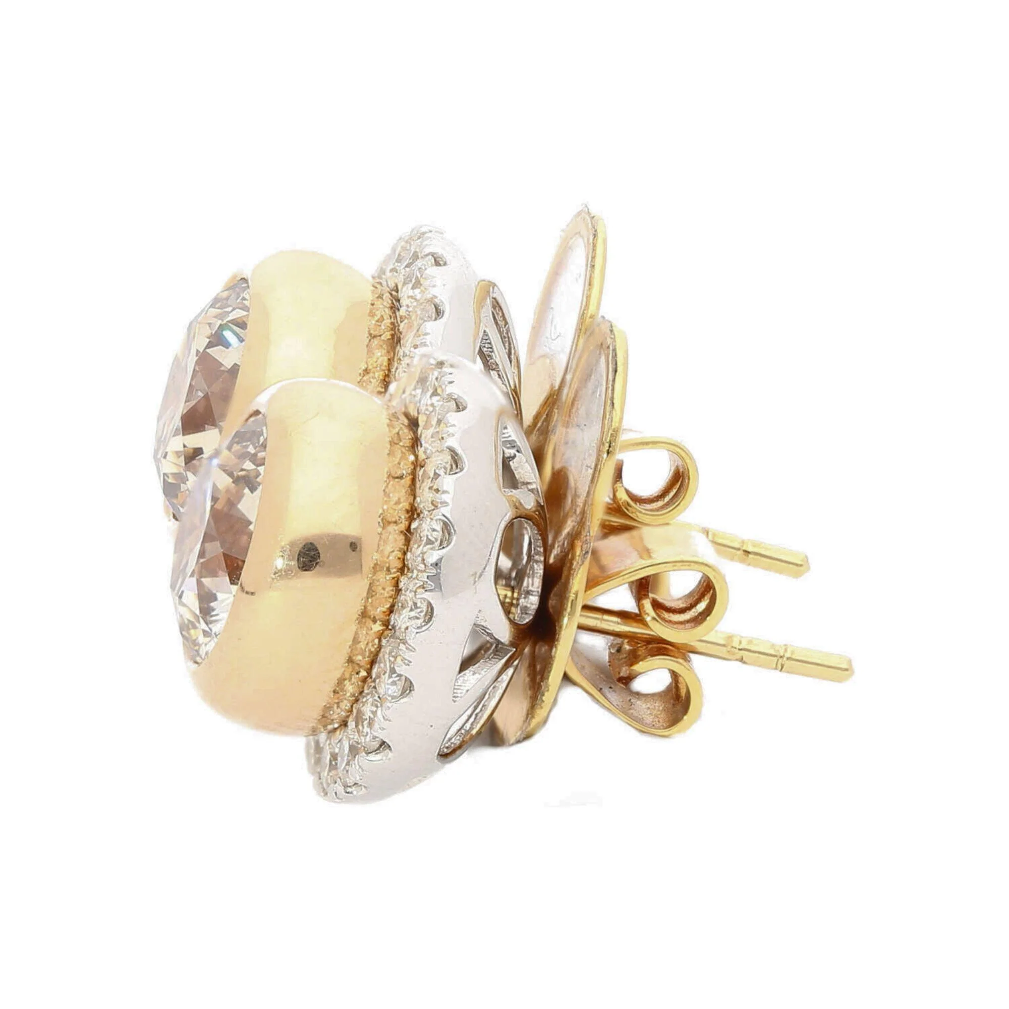 3.10 Carat Fancy Brown Diamond Bezel and Halo Stud Earrings 18K Gold - Image 2