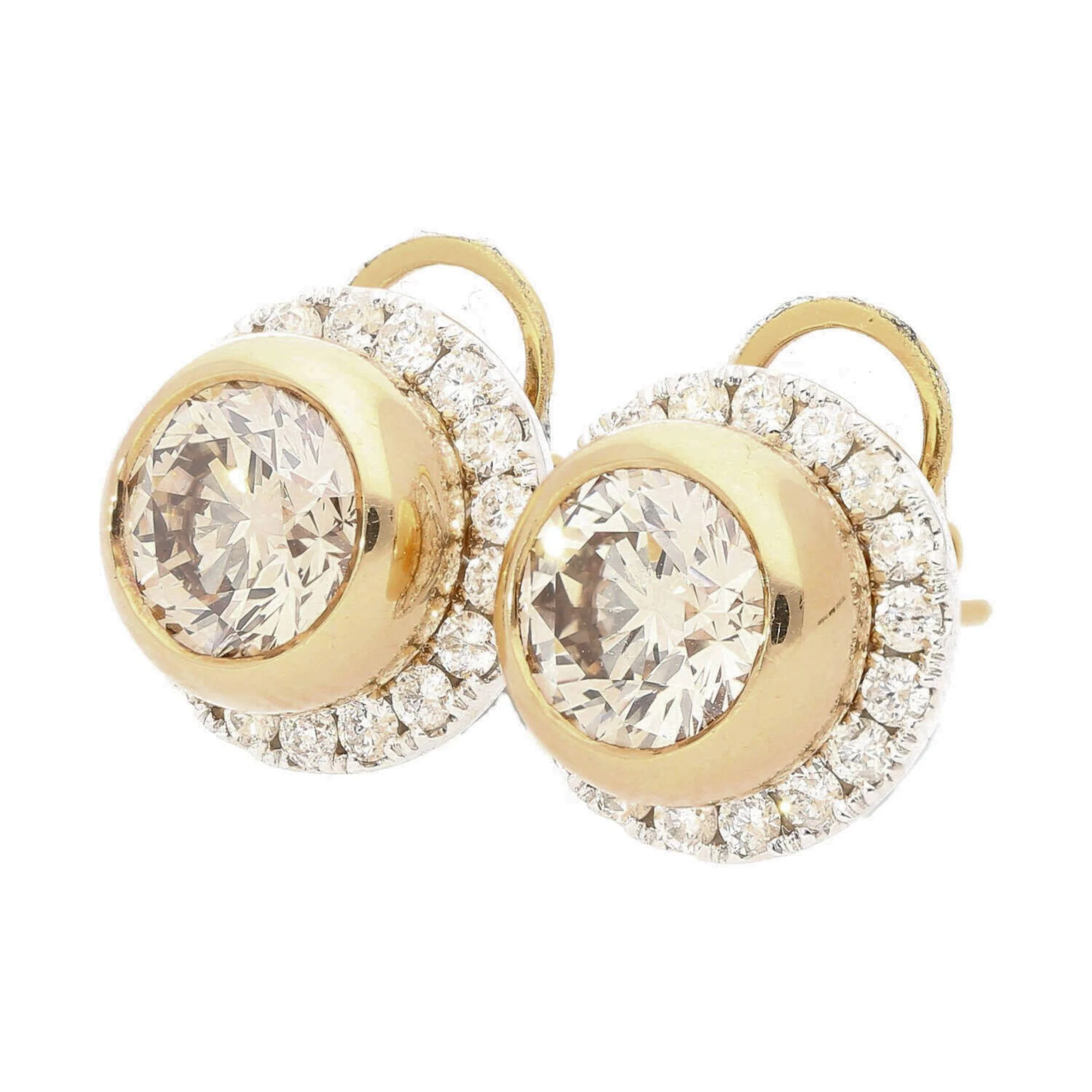 3.10 Carat Fancy Brown Diamond Bezel and Halo Stud Earrings 18K Gold - Image 5