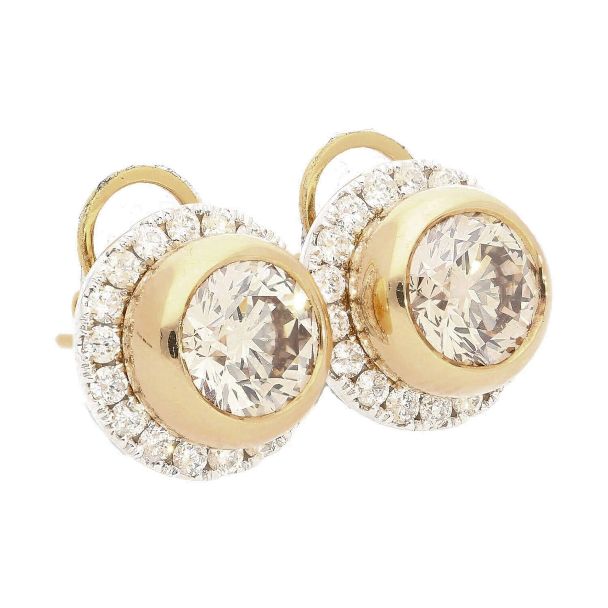 3.10 Carat Fancy Brown Diamond Bezel and Halo Stud Earrings 18K Gold - Image 6
