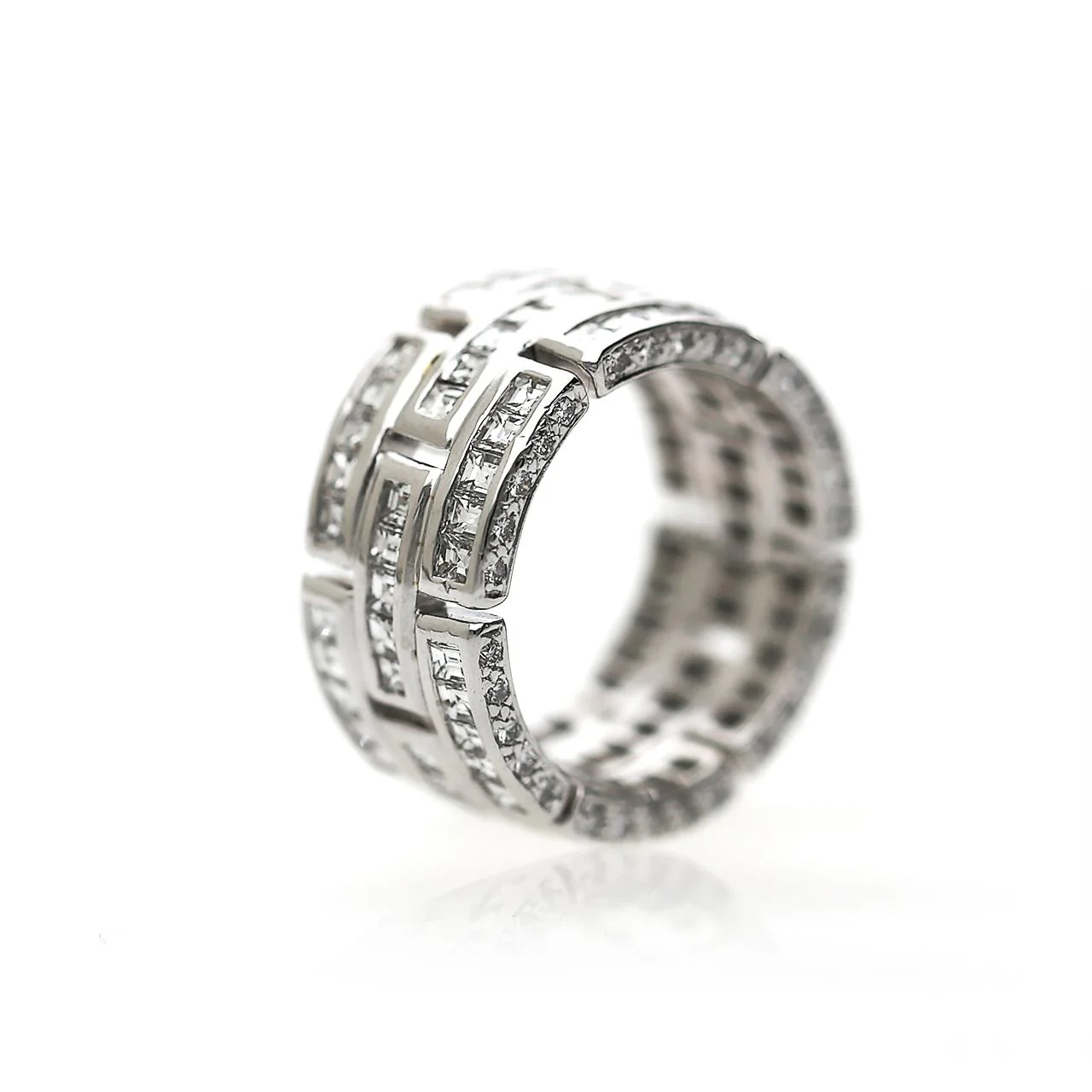 3.25 Carat Carre Square Diamond 18K White Gold 3 Row Brick Pattern Band Ring - Image 7