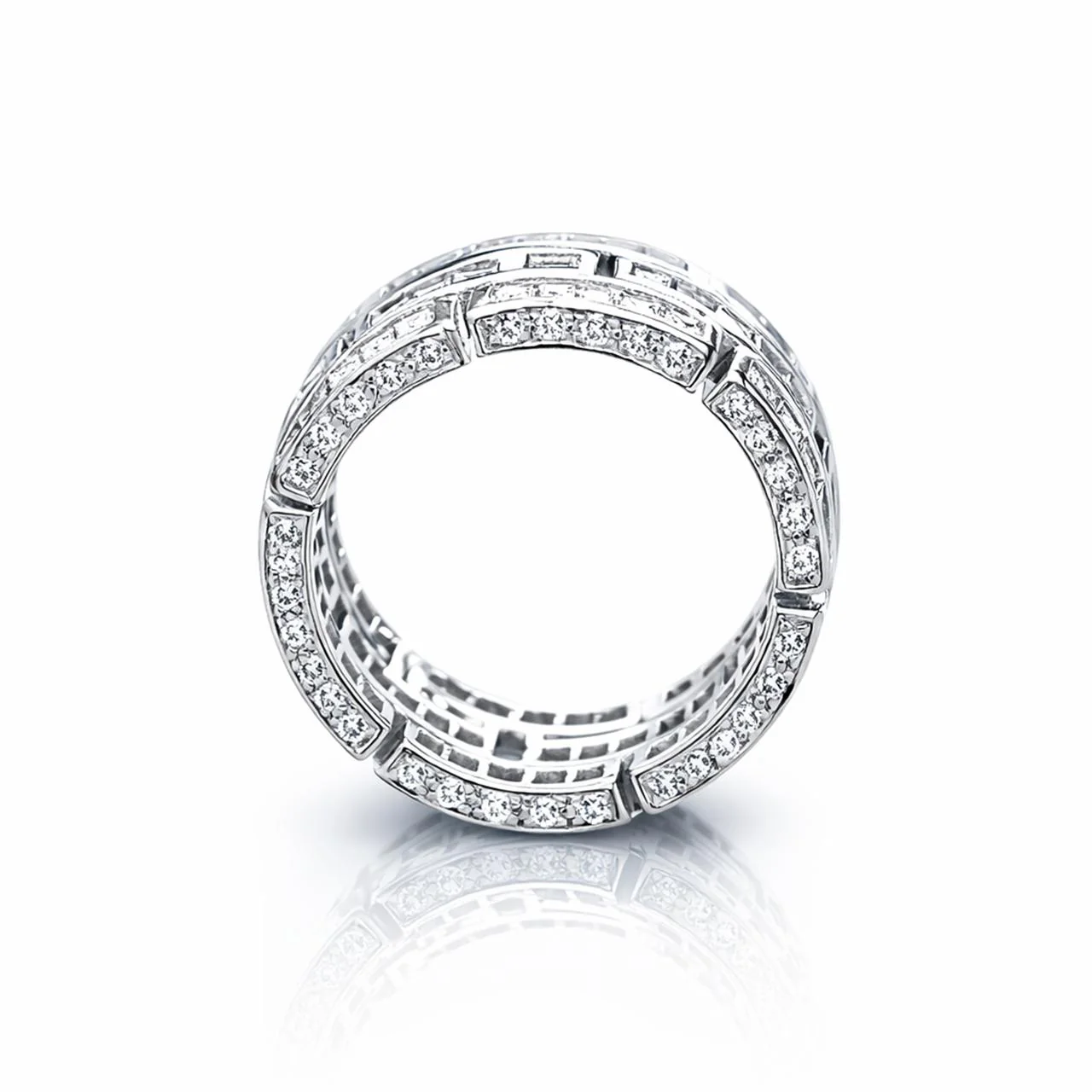 3.25 Carat Carre Square Diamond 18K White Gold 3 Row Brick Pattern Band Ring - Image 8