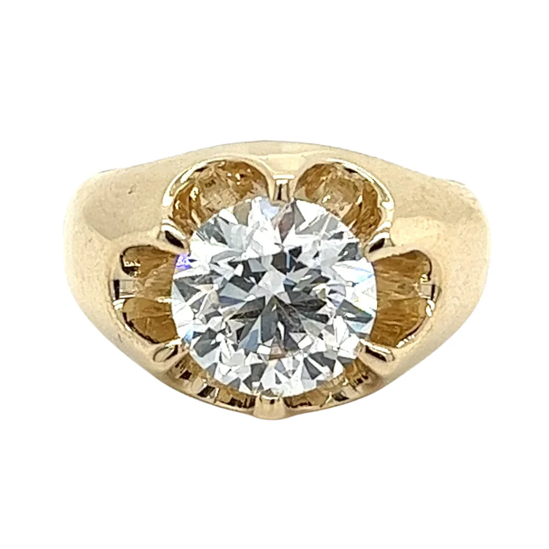 3.35 Carat Solitaire Lab Grown Diamond Mens Ring In 14K Yellow Gold