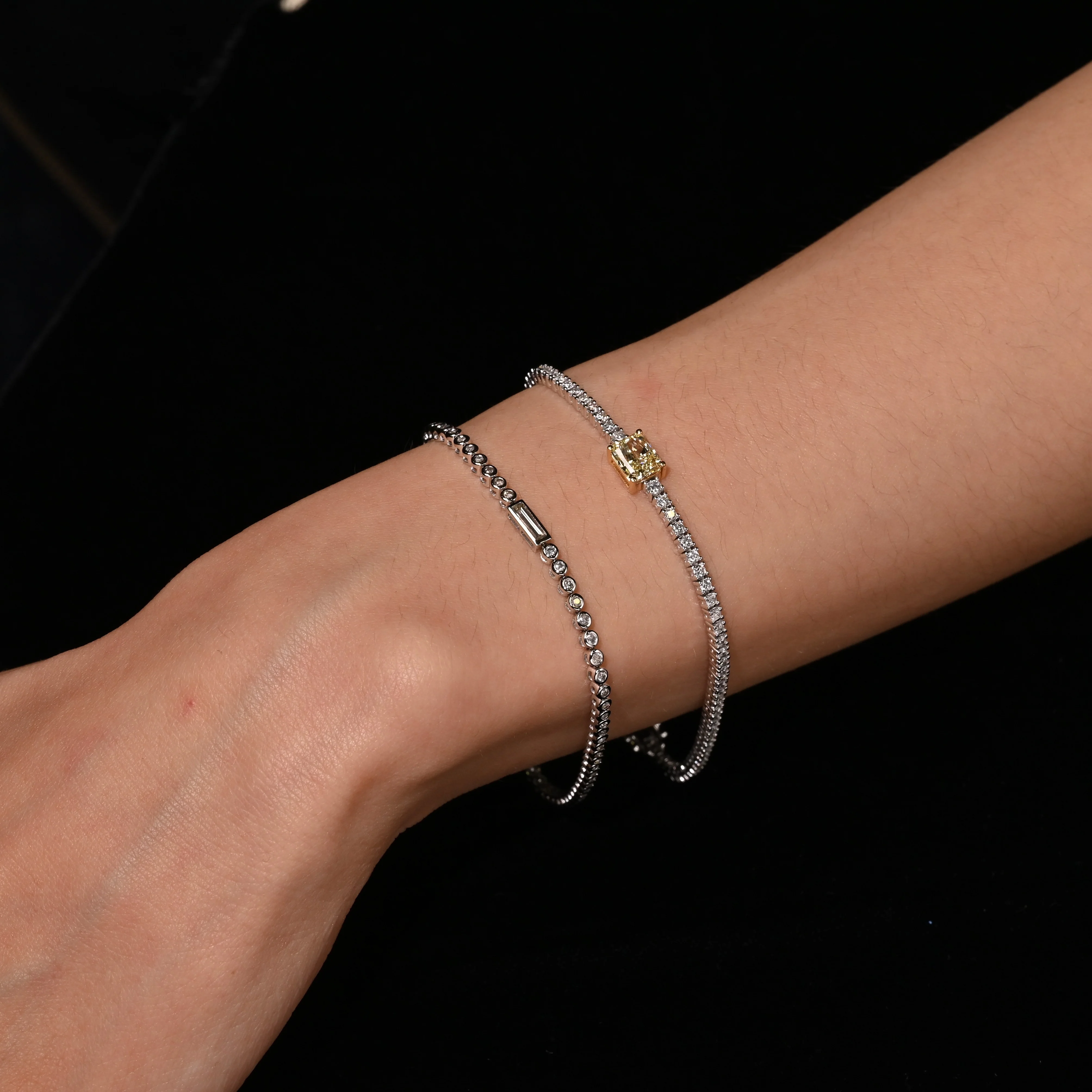 3/4 Carat Baguette & Round Diamond Bezel Set 14K White Gold Tennis Bracelet - Image 7
