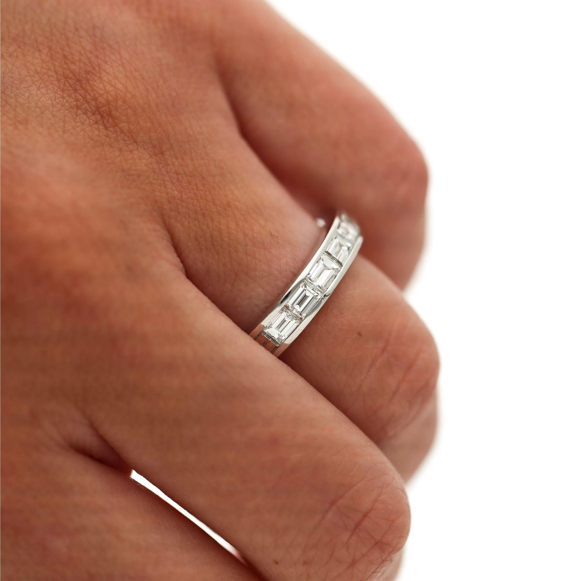3.5 Carat Emerald Cut East West Diamond Channel Platinum Eternity Wedding Band - Image 2