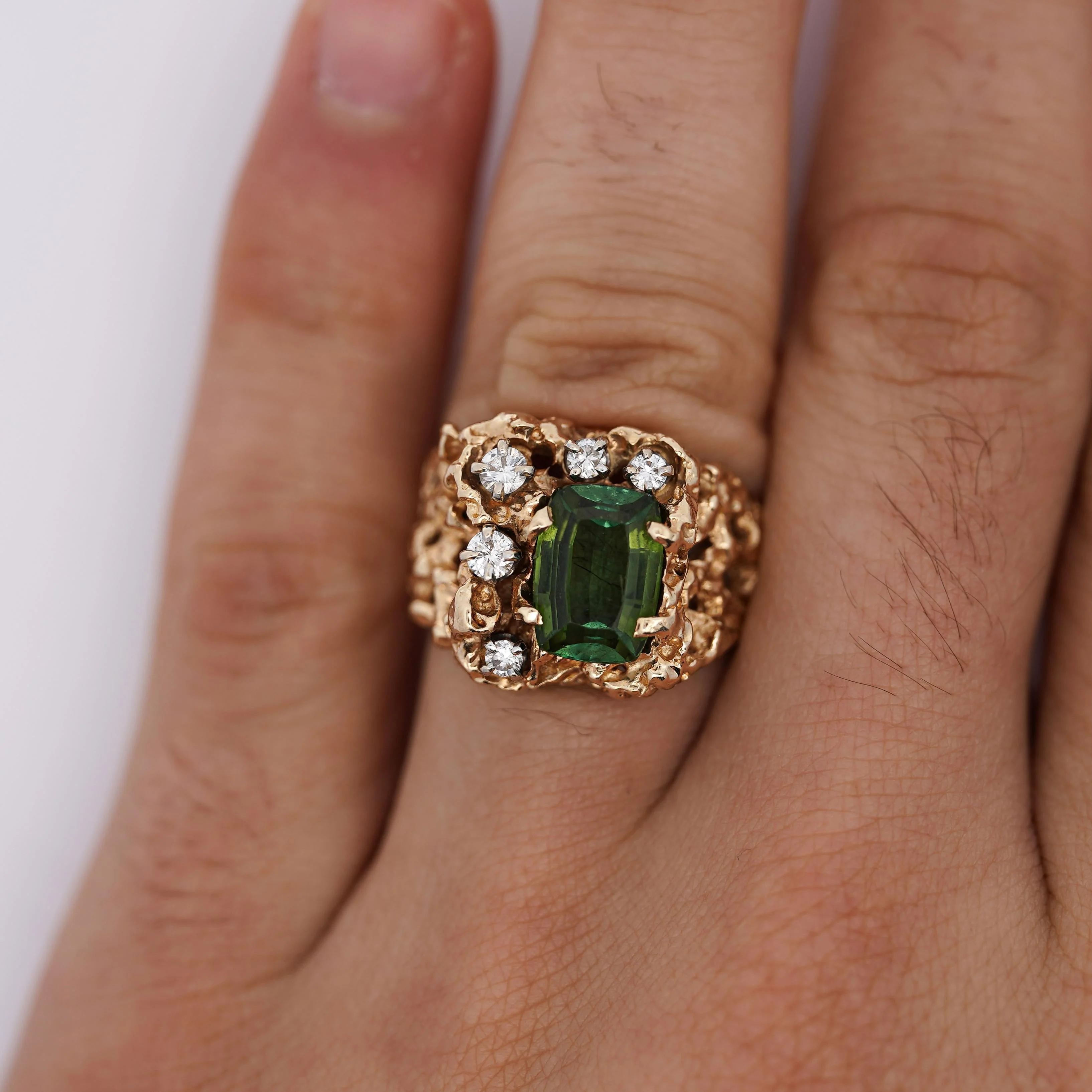 3.5 Carat Green Tourmaline 14K Gold Nugget Mens Ring - Image 3