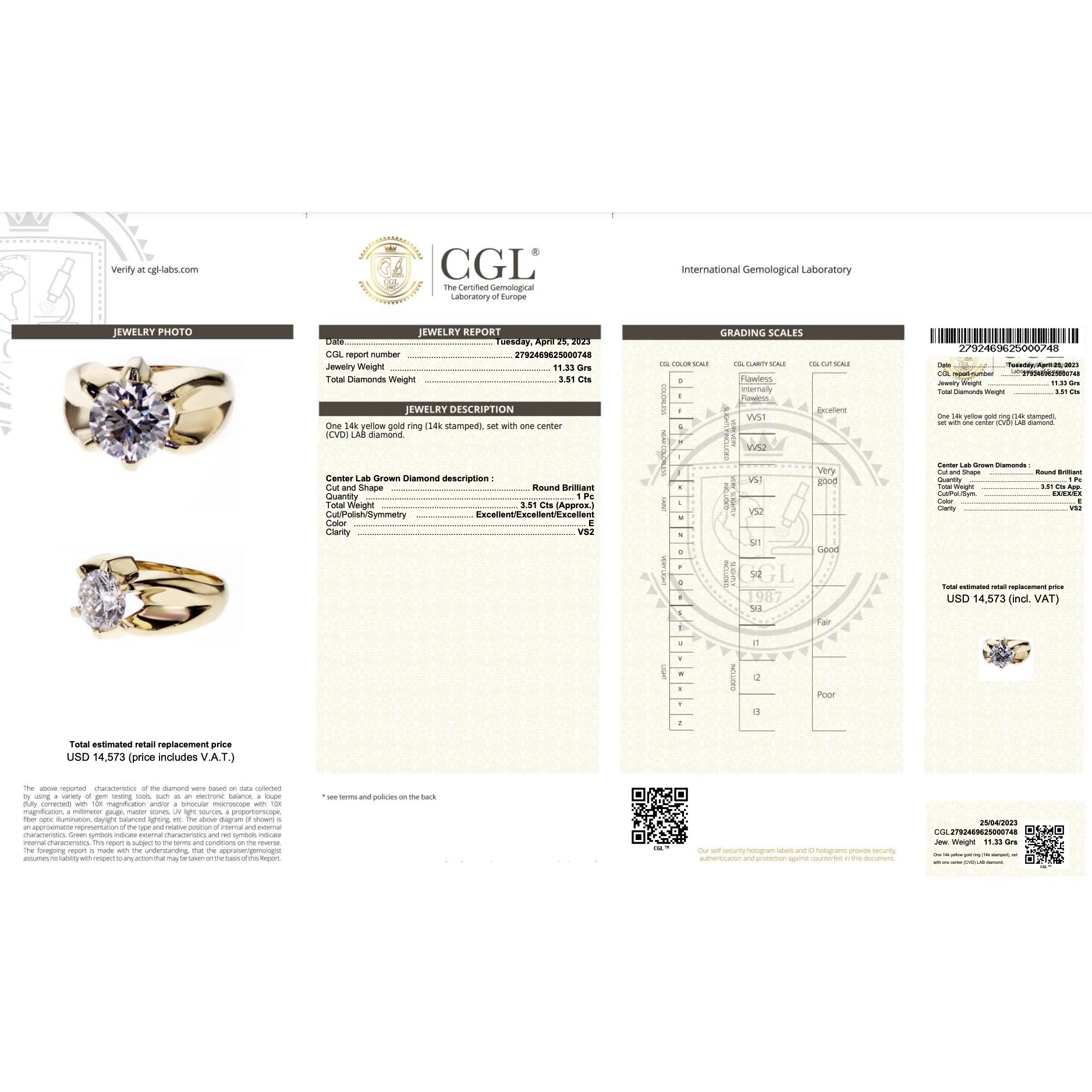 3.5 Carat Round Cut Lab Grown Diamond Mens Solitaire Ring in 14K Yellow Gold - Image 5