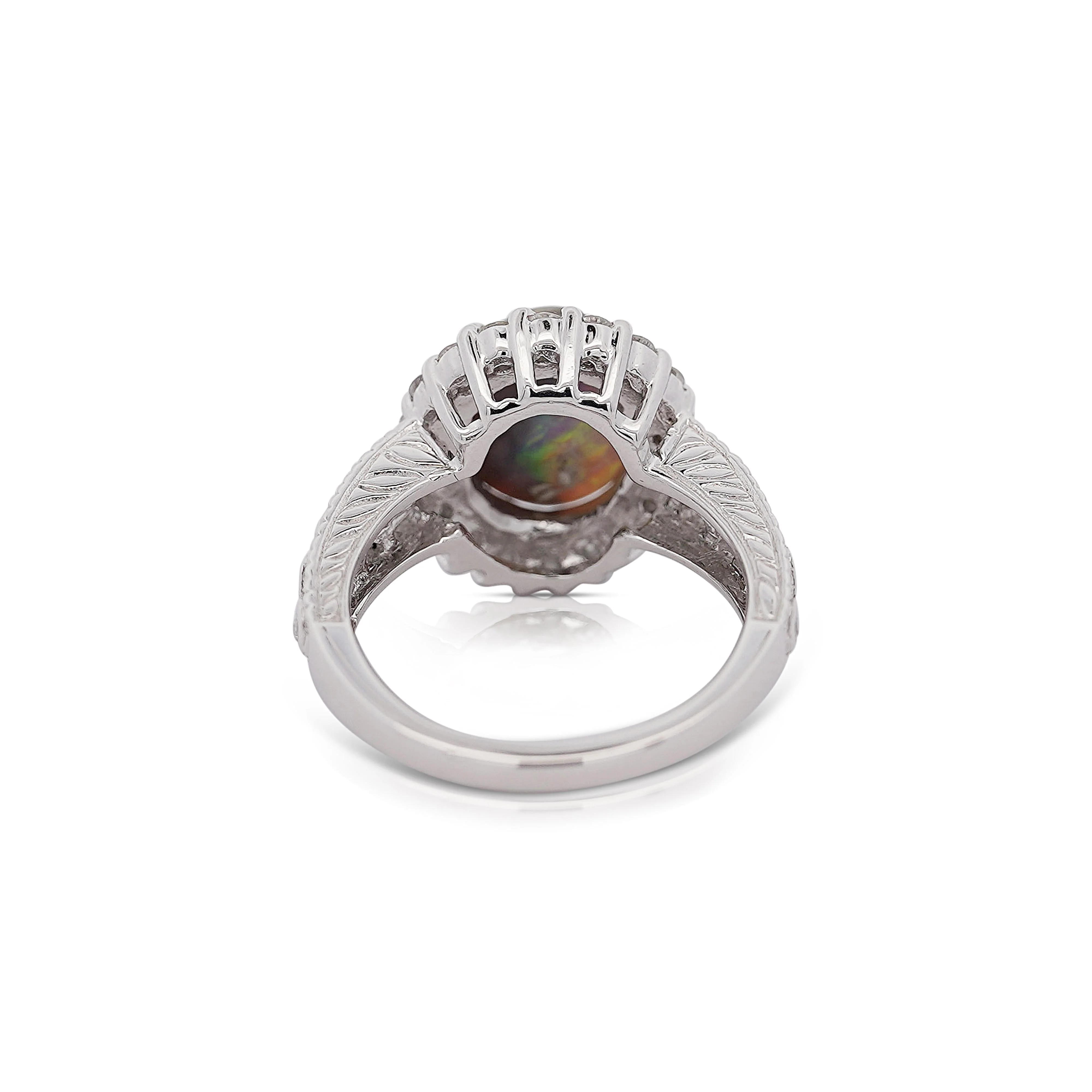 3.50 Carat Black Opal & Diamond Halo Platinum Filigree Ring - Image 9