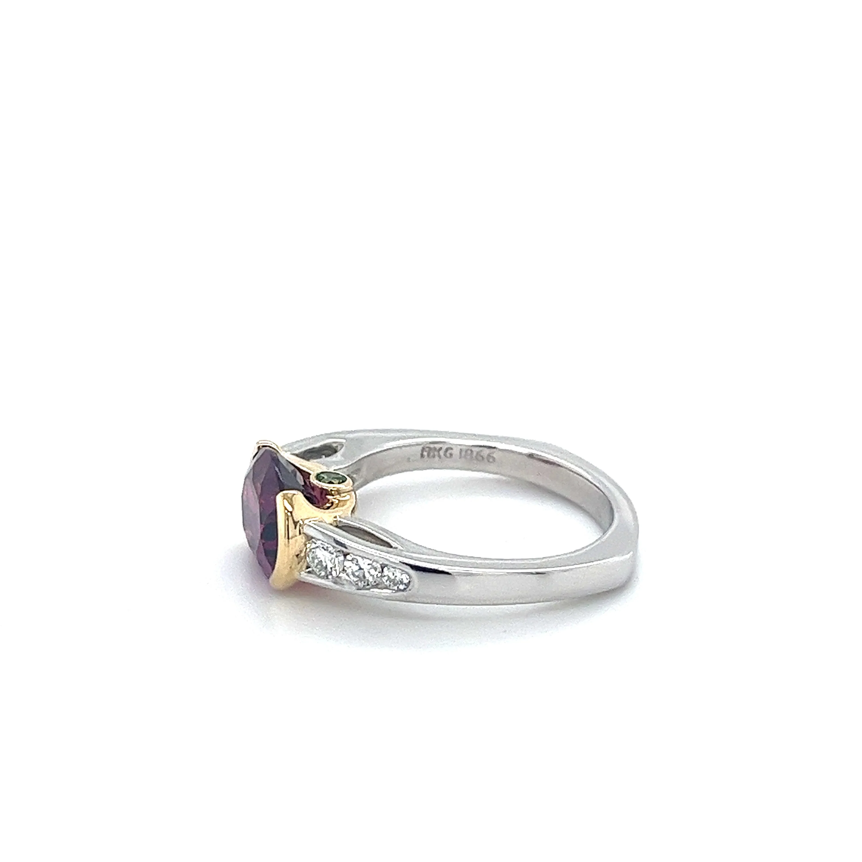 3.50 Carat Oval Cut Rubellite Tourmaline East West Ring with Tsavorite, Diamond, Platinum & 18k Gold - Image 5