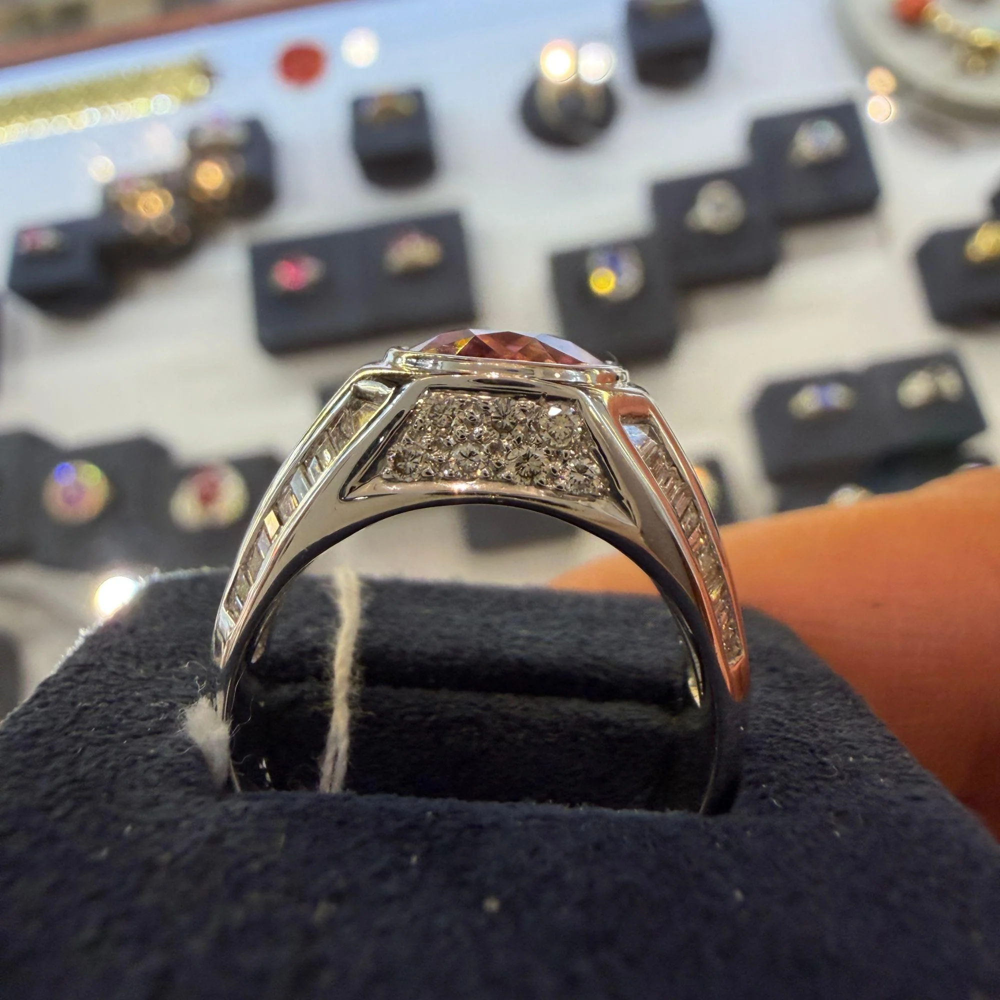 3.59 Carat Oval Pink Tourmaline and Baguette Diamond 18K White Gold Unisex Ring - Image 13