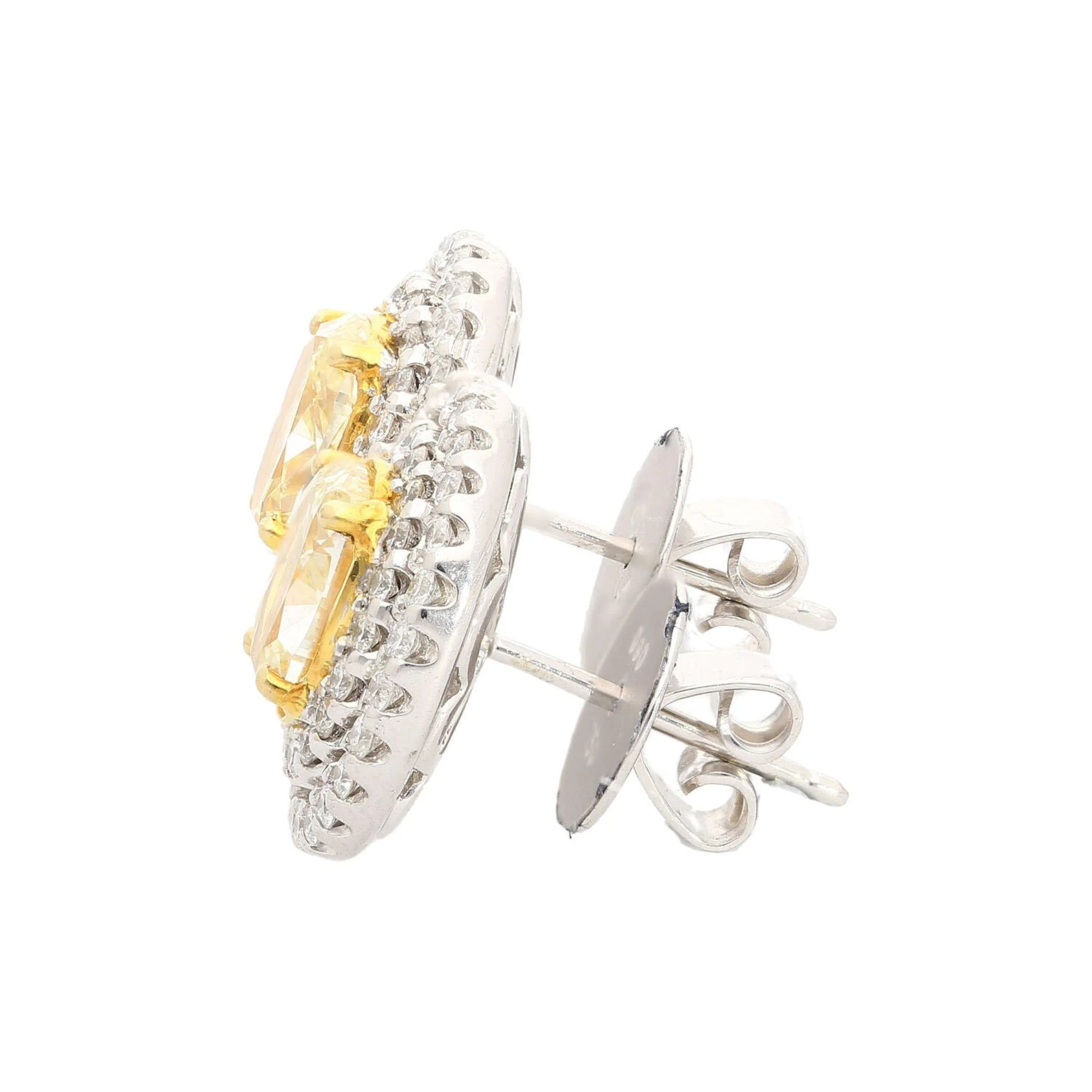 3.73 Carat TW Oval Cut Fancy Yellow Diamond Double Halo Stud Earrings - Image 6