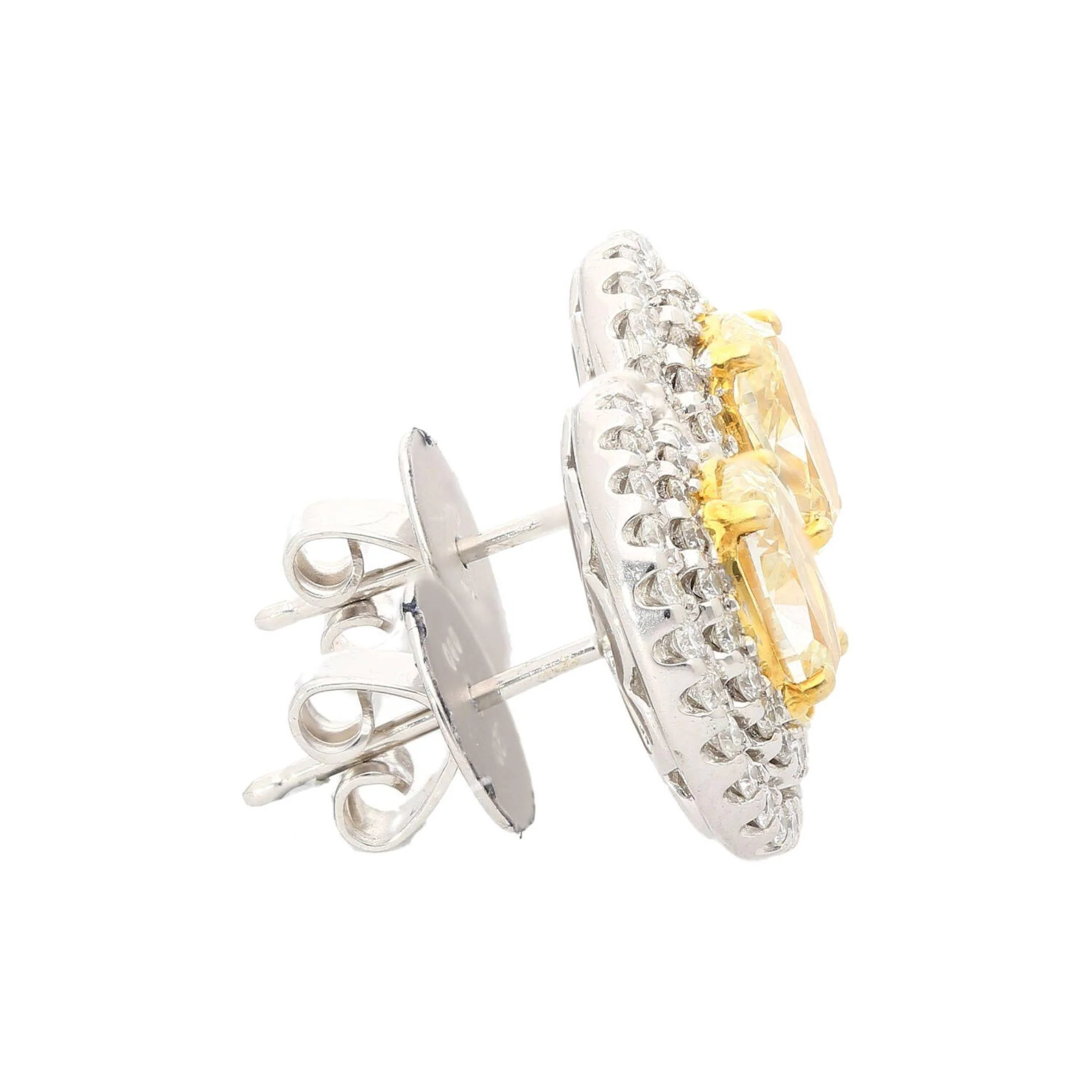 3.73 Carat TW Oval Cut Fancy Yellow Diamond Double Halo Stud Earrings - Image 7