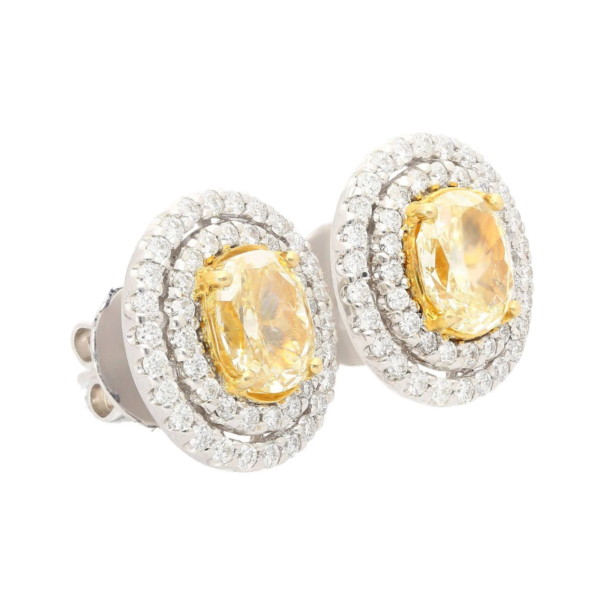 3.73 Carat TW Oval Cut Fancy Yellow Diamond Double Halo Stud Earrings - Image 8