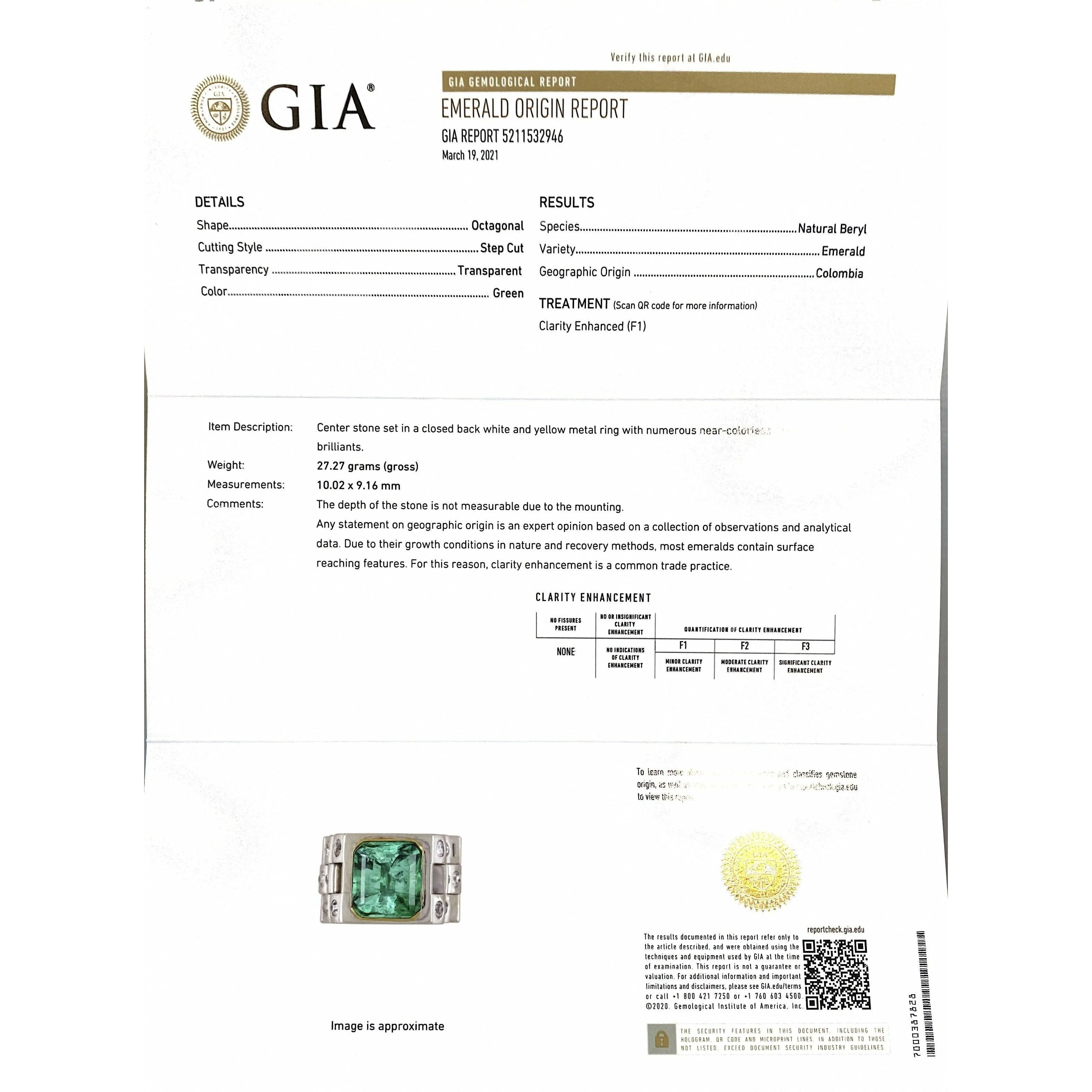 3.75 carat mens Colombian Emerald in Platinum ring setting - Image 4