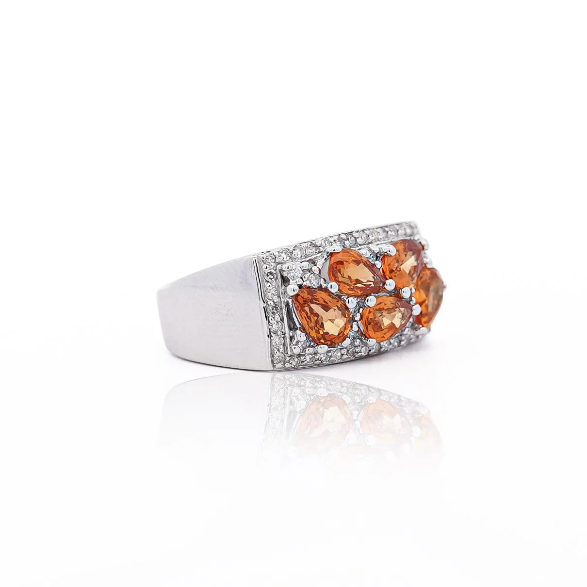 3.75 Carat Pear-Cut Orange Sapphire and Diamond Cluster 14K Gold Ring - Image 3