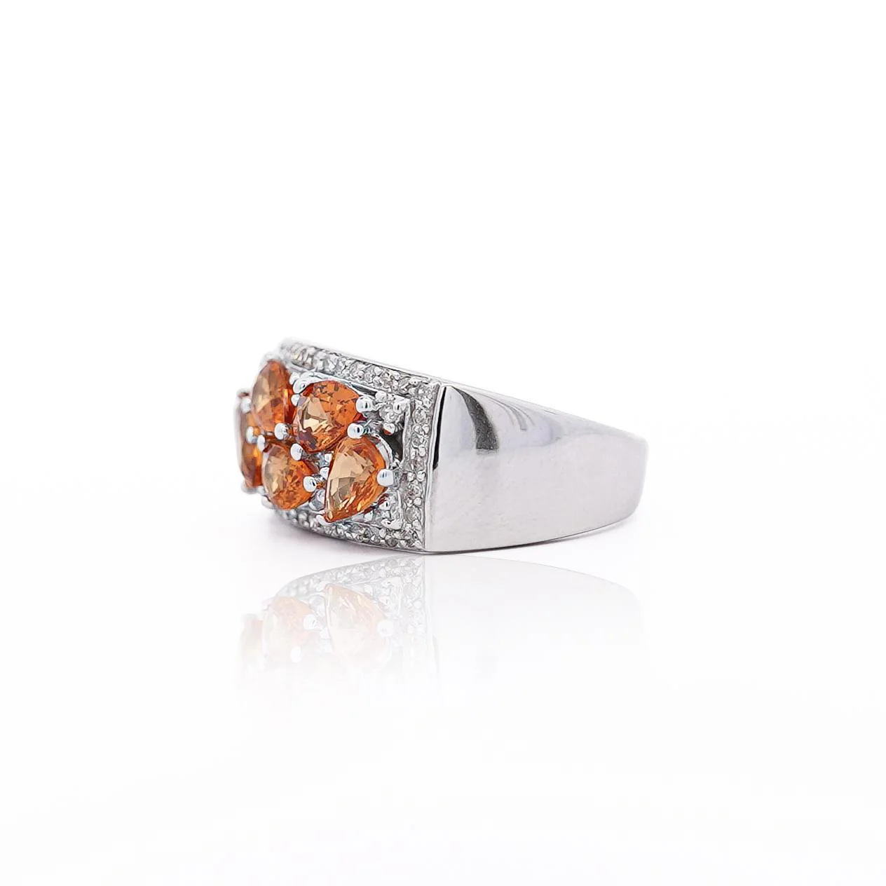 3.75 Carat Pear-Cut Orange Sapphire and Diamond Cluster 14K Gold Ring - Image 4