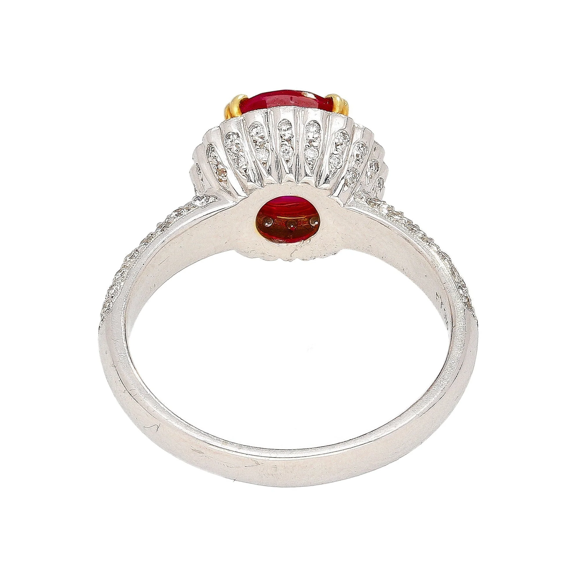Gubelin Certified 3.02 Carat Cushion Cut Burma Ruby & Round Cut Diamond Platinum Ring - Image 3