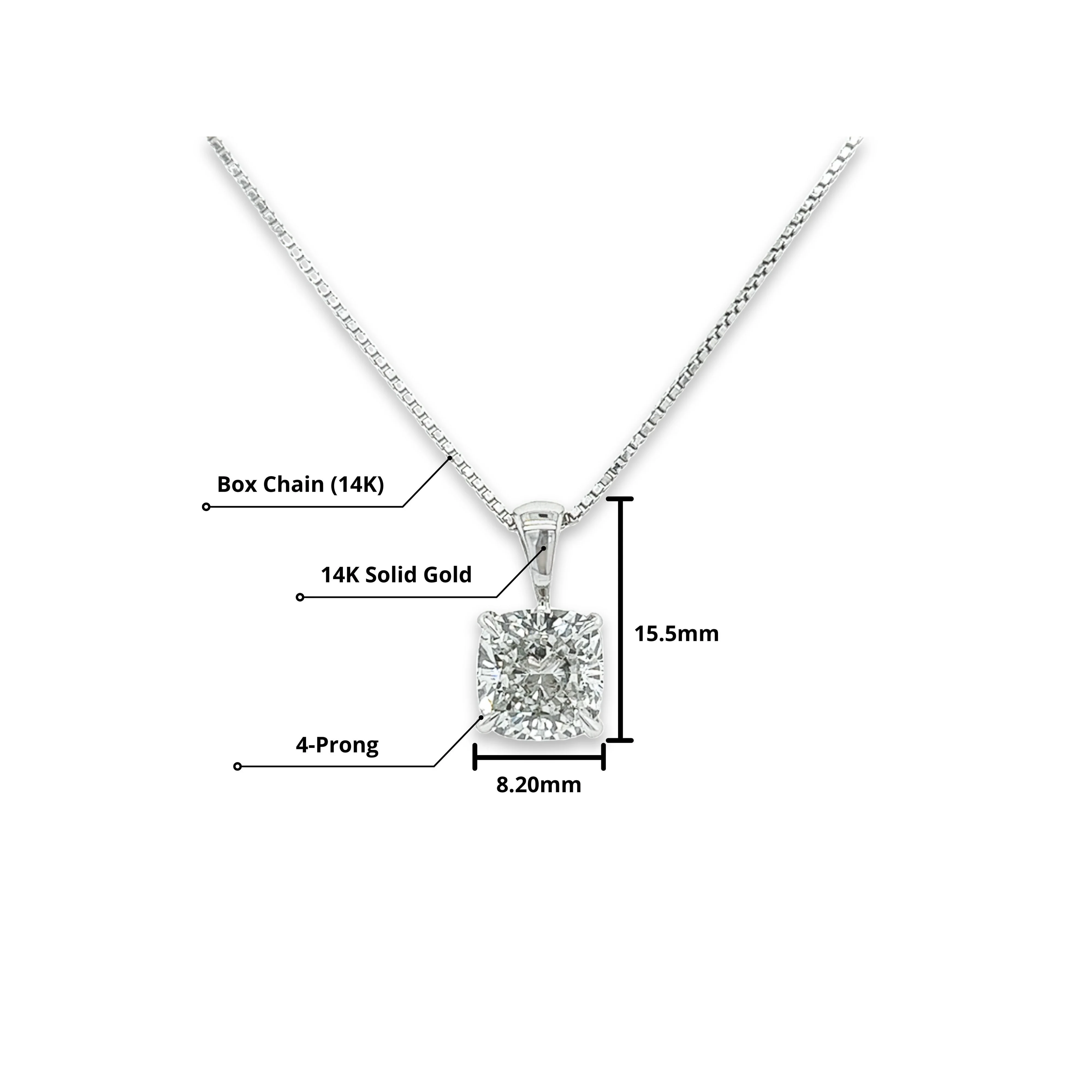 3 Carat Cushion Cut Lab Grown Diamond Solitaire Single Pendant in 14K - Image 3