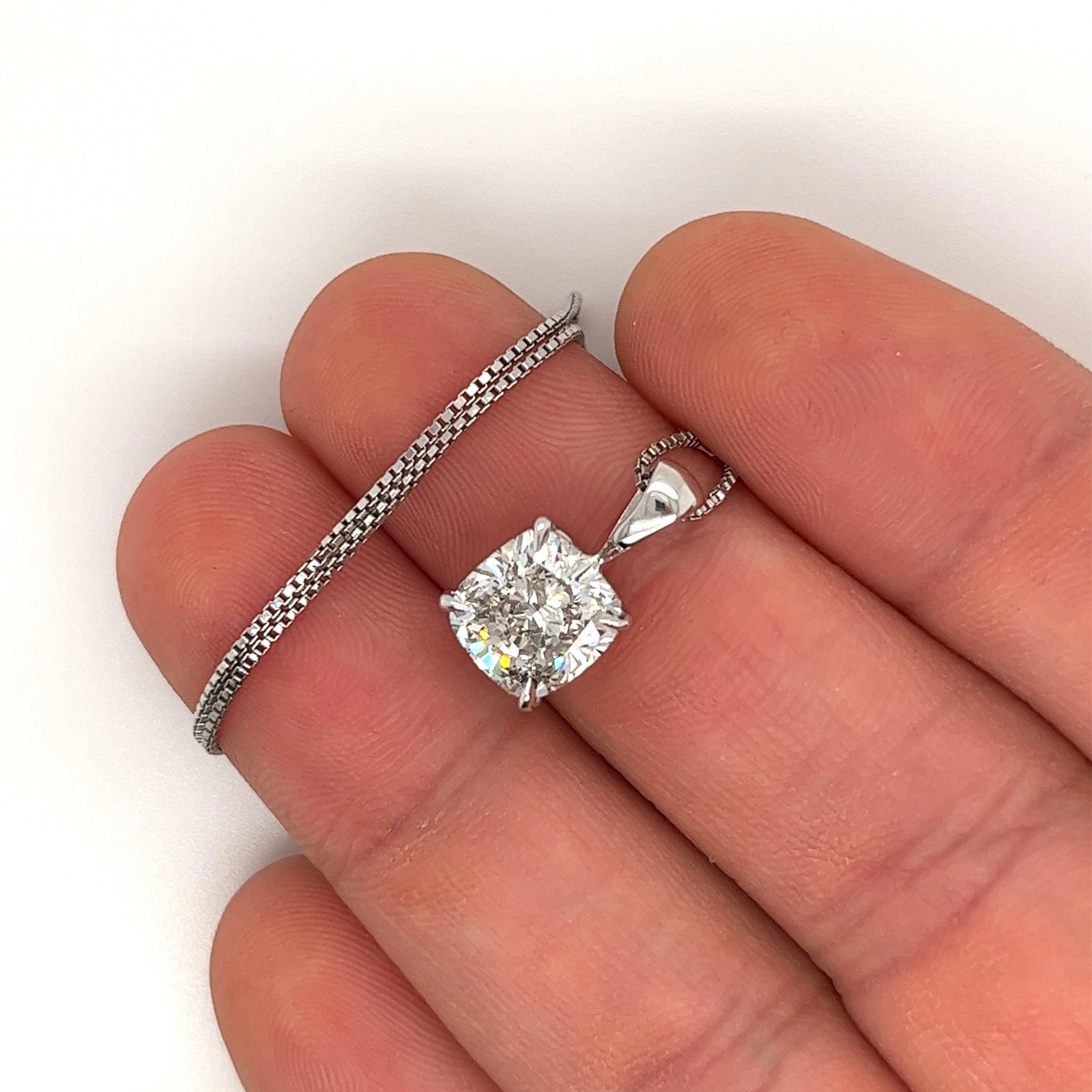 3 Carat Cushion Cut Lab Grown Diamond Solitaire Single Pendant in 14K - Image 4