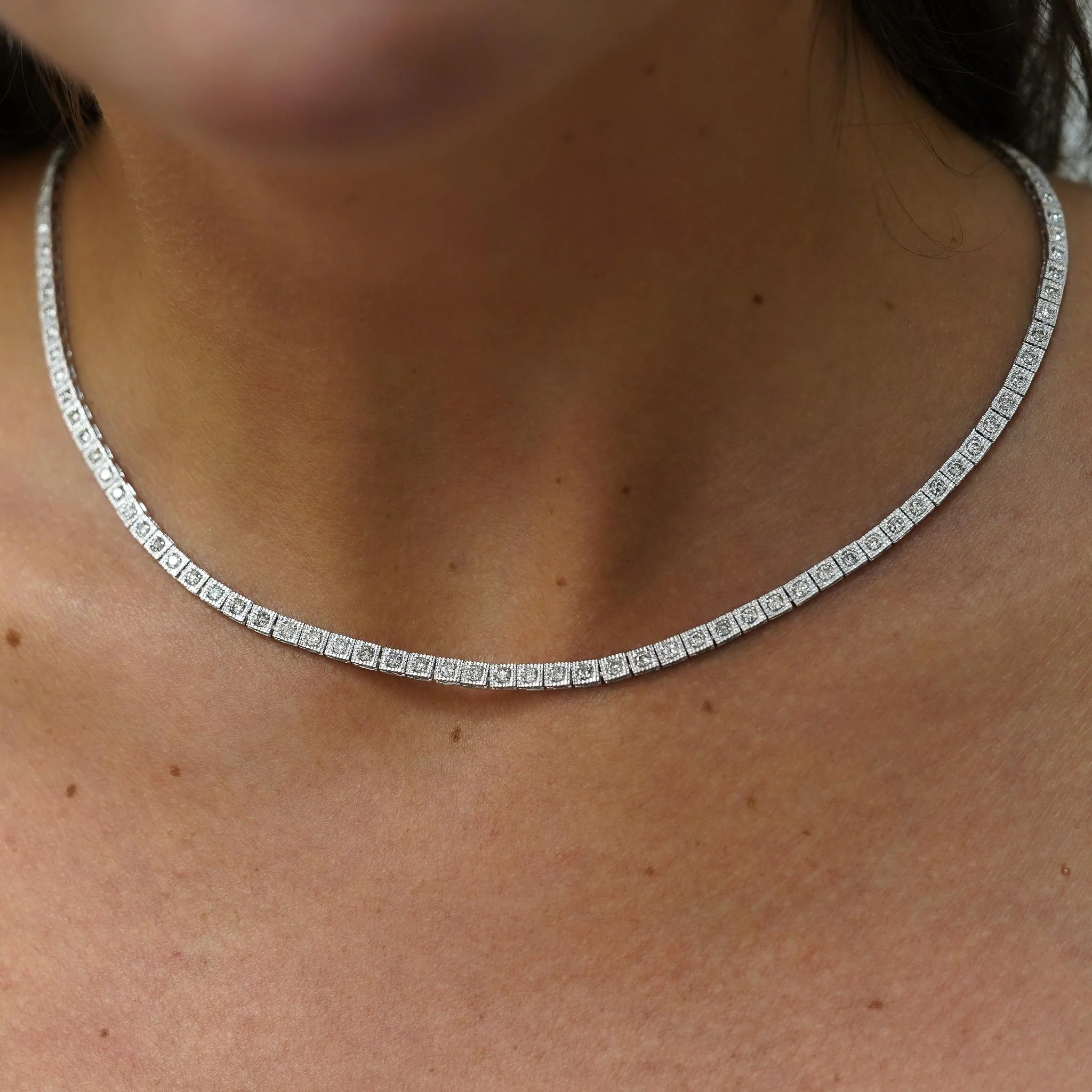 3 Carat Diamond Pave Halo Box Platinum Chain Tennis Necklace - Image 6
