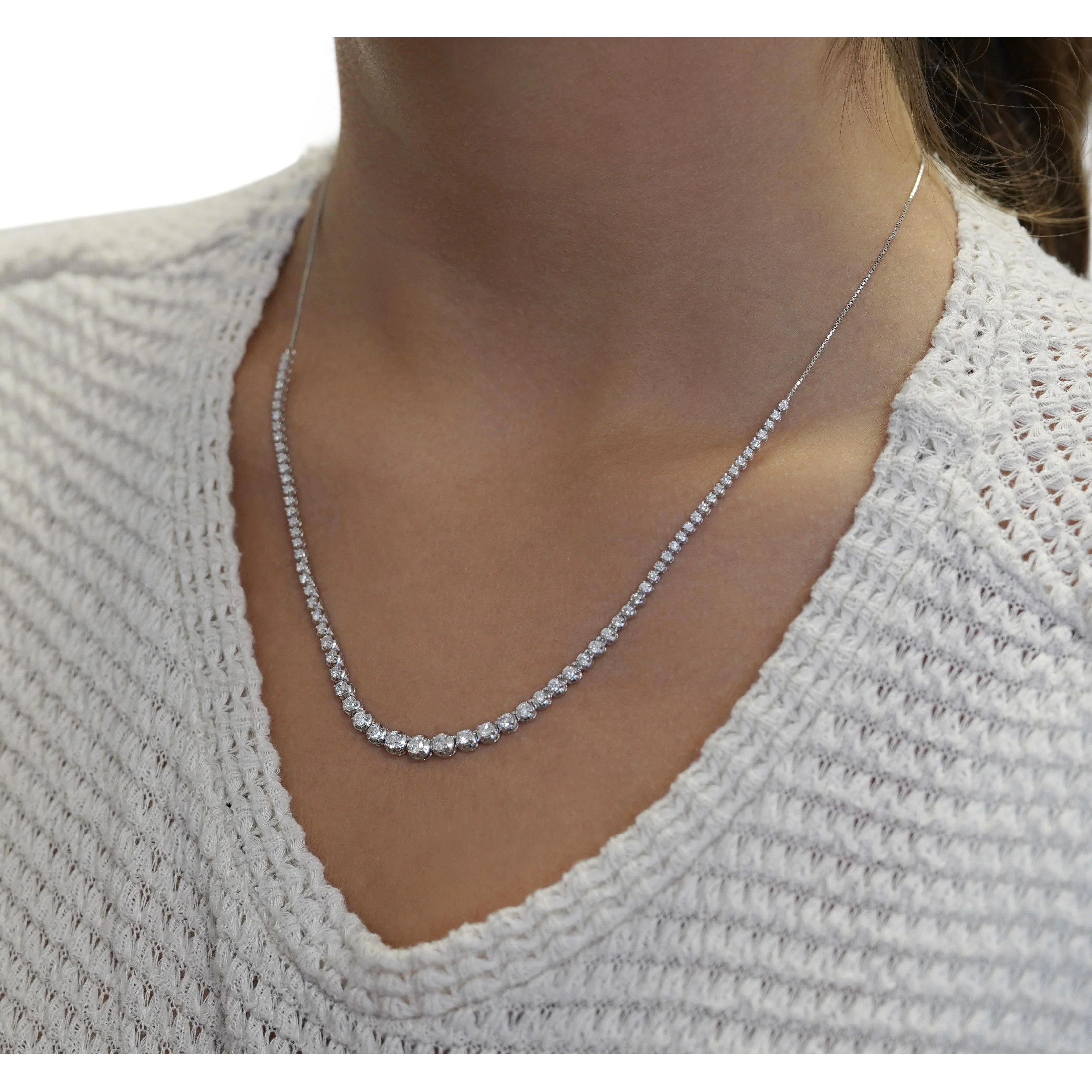 3 Carat Diamond Riviera Graduated Tennis Necklace in 18k White Gold & Platinum - Image 4