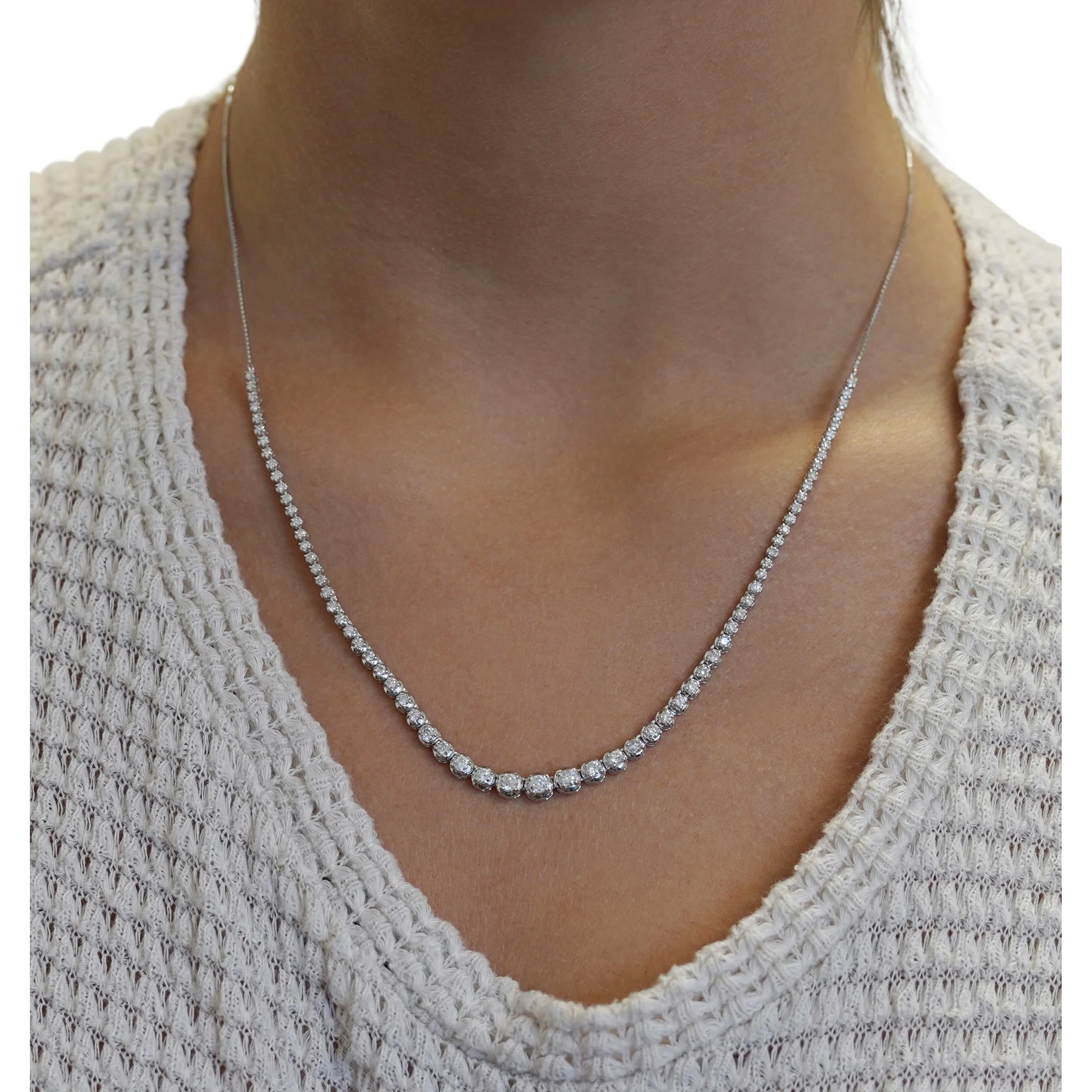 3 Carat Diamond Riviera Graduated Tennis Necklace in 18k White Gold & Platinum - Image 5