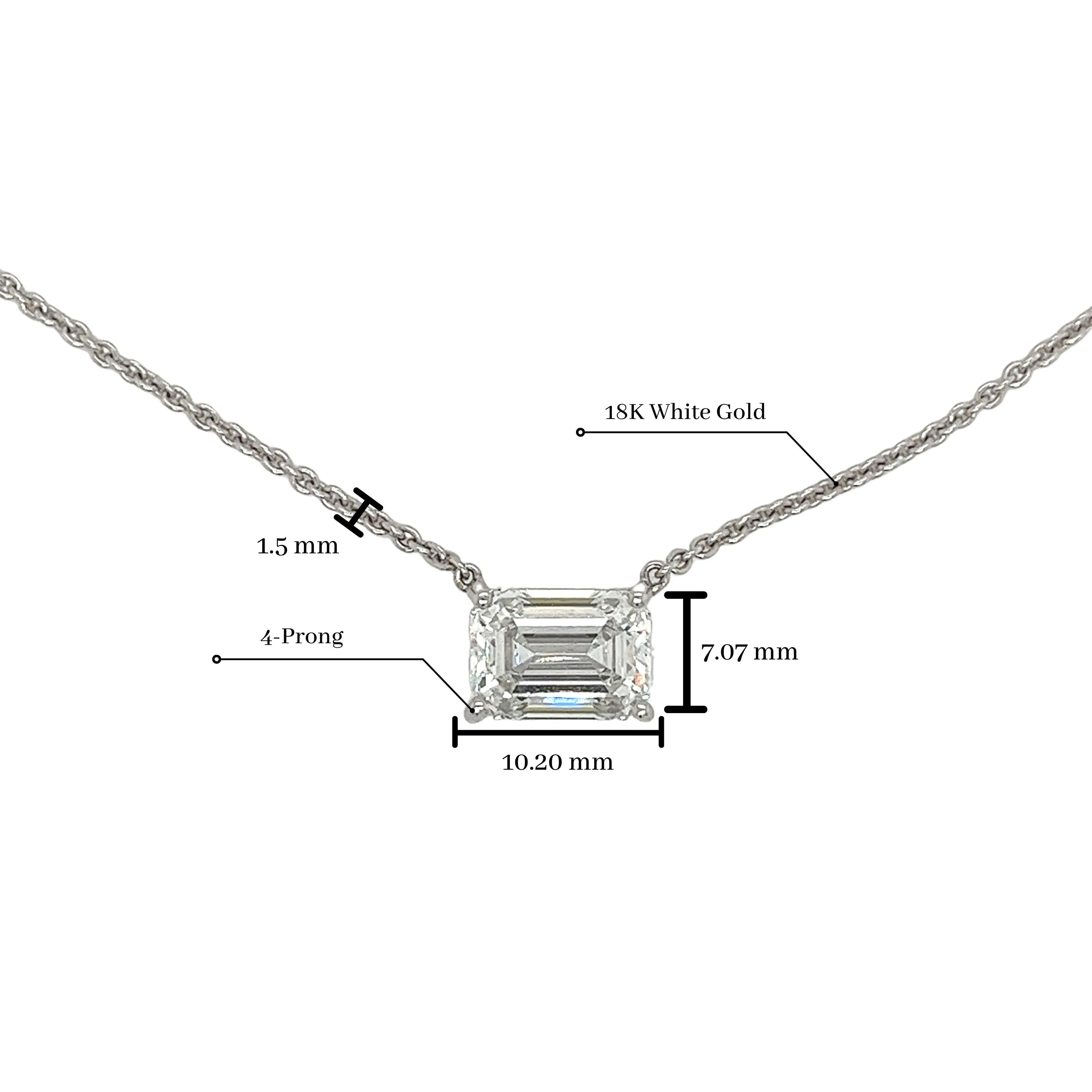 3 Carat Emerald Cut Lab Diamond Solitaire Necklace 14K Gold - Image 5