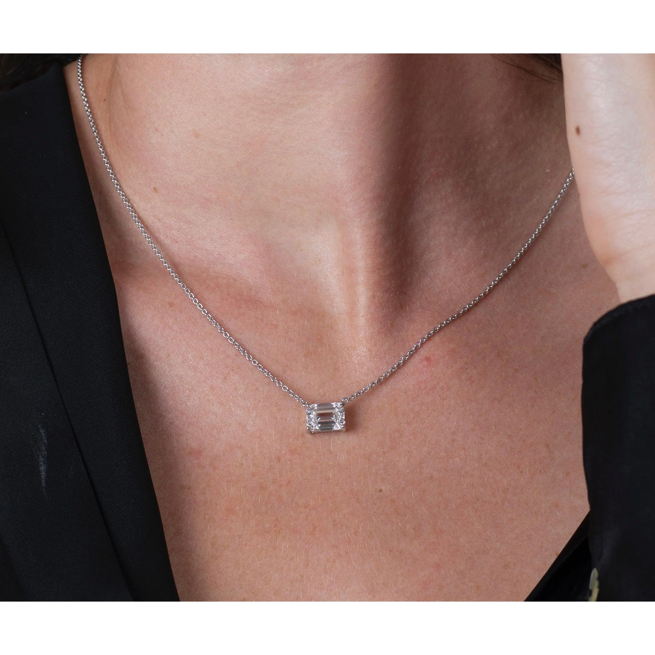 3 Carat Emerald Cut Lab Diamond Solitaire Necklace 14K Gold - Image 7