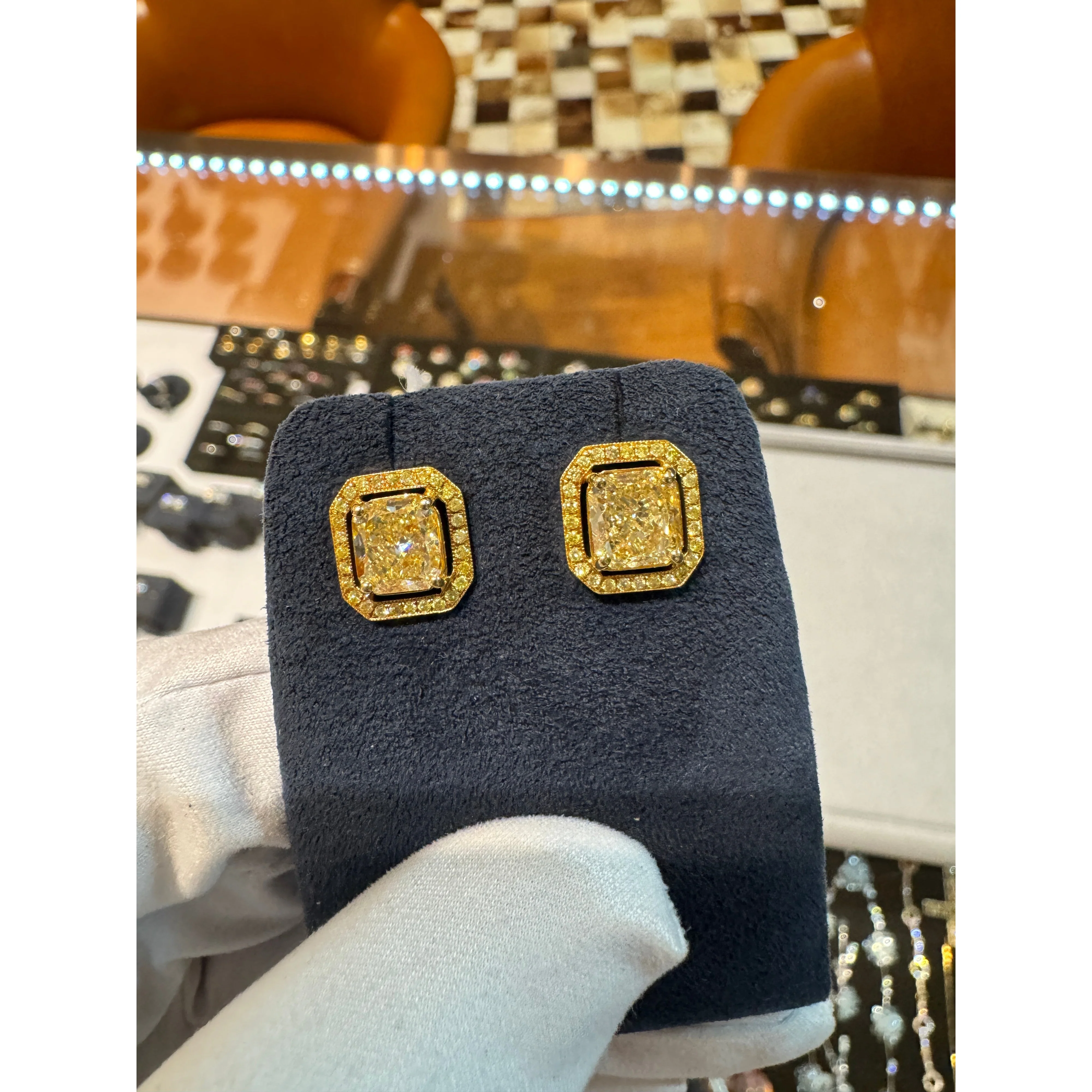 GIA Certified Natural 3 Carat TW Fancy Yellow Diamond Radiant Cut Stud Earrings in 18K Gold - Image 10