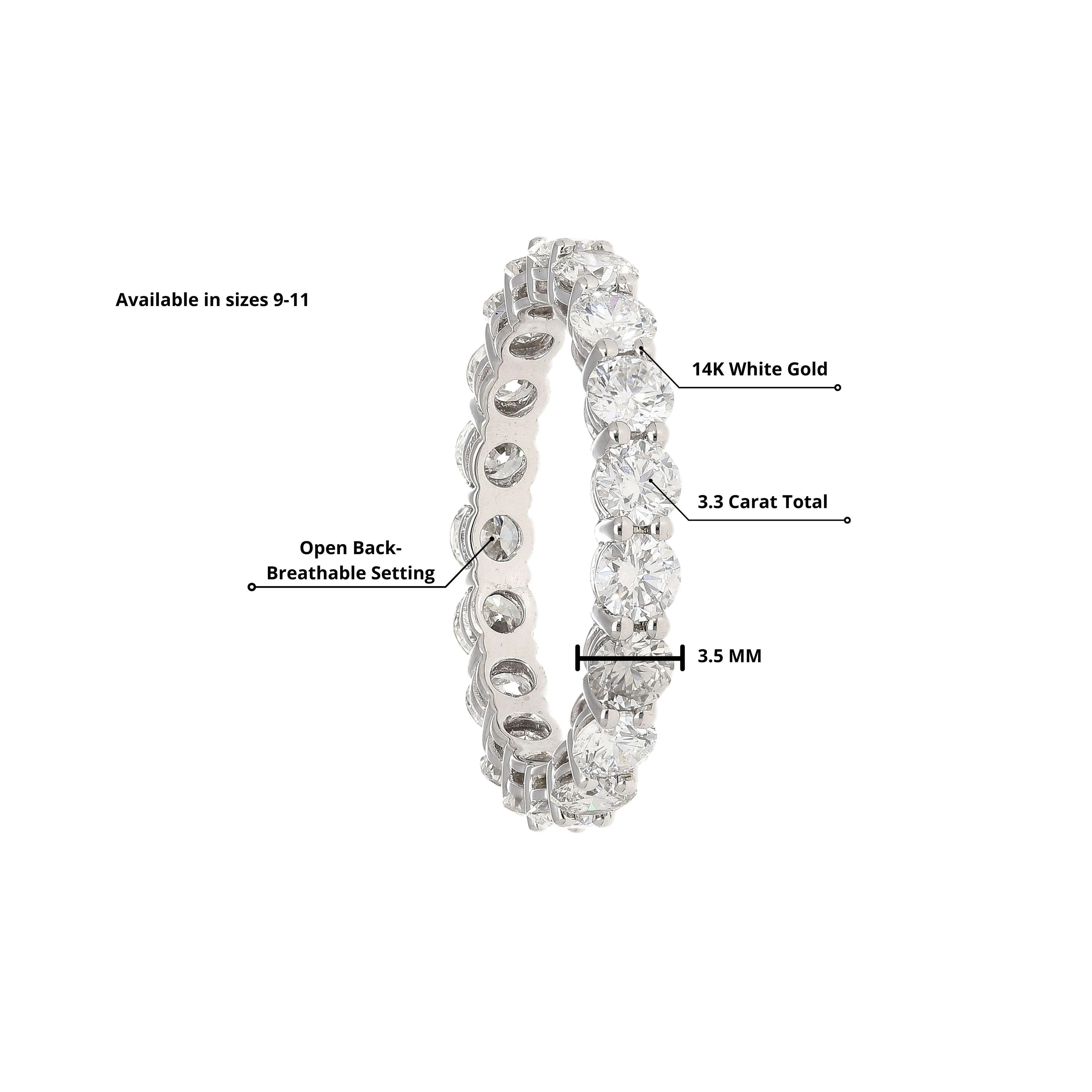 3.3 Carat Lab Grown Diamond Unisex Wedding Band 14K White Gold Size 9-11 - Image 4