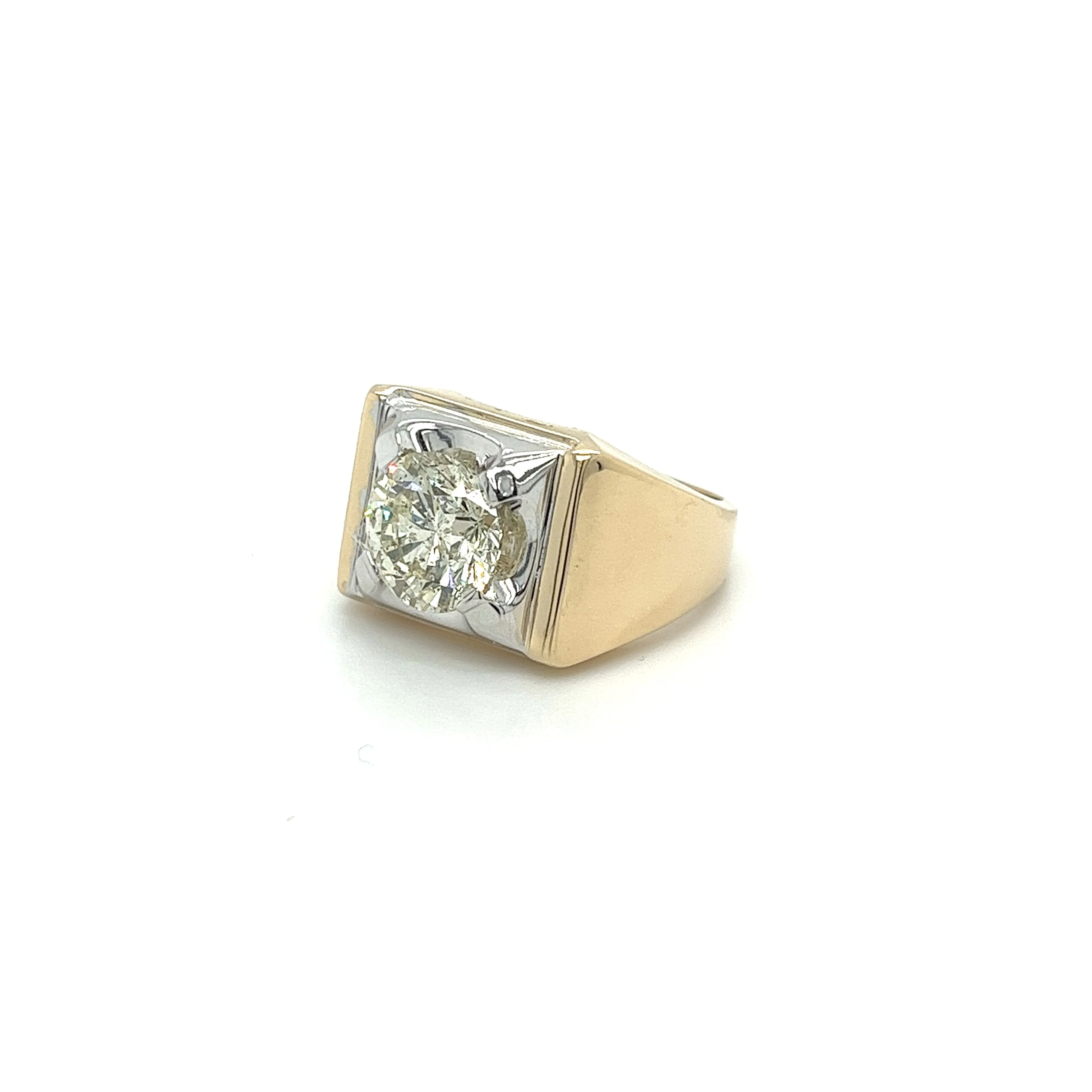 3 Carat Round Cut Natural Diamond Solitaire Mens Ring in 14K Solid Gold - Image 2