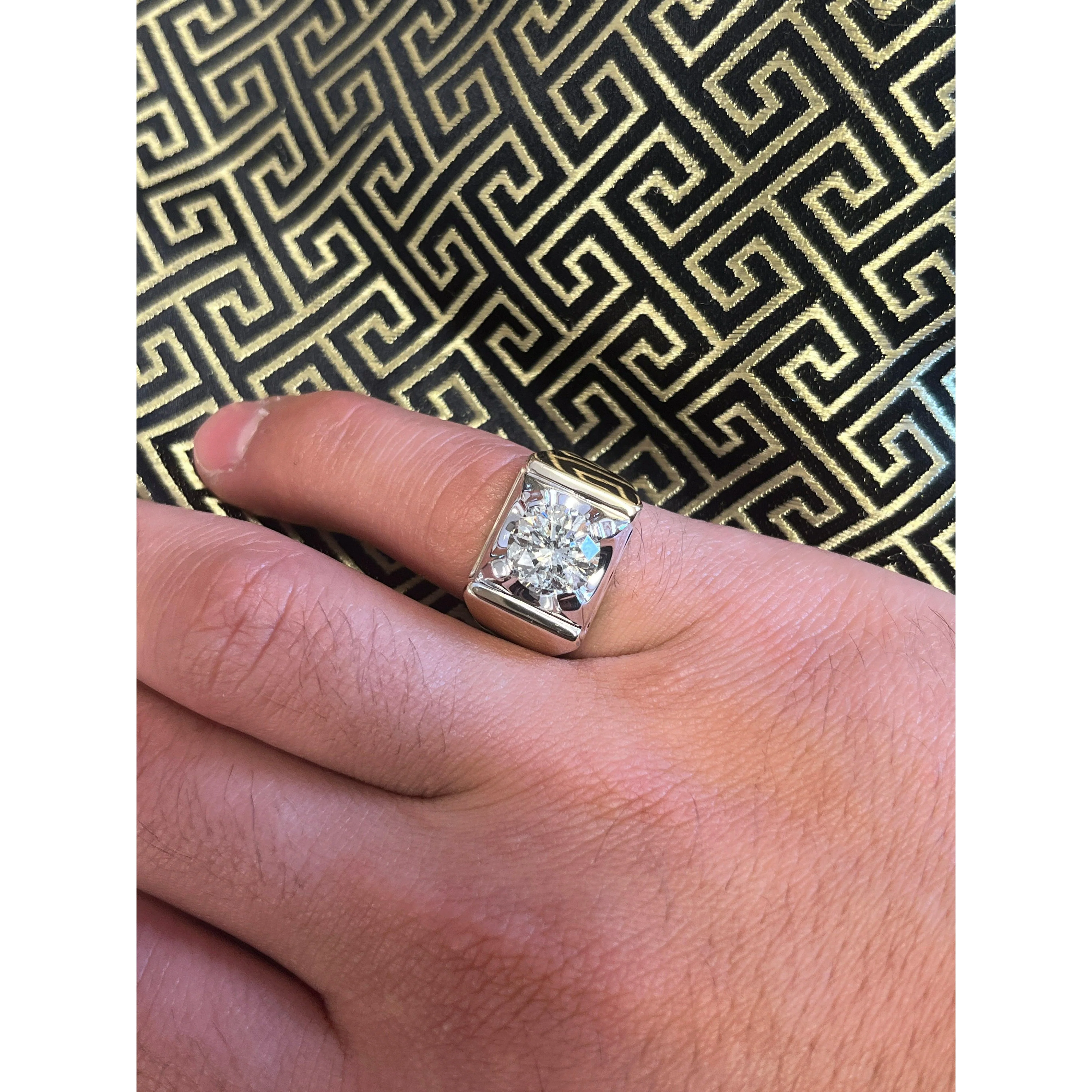 3 Carat Round Cut Natural Diamond Solitaire Mens Ring in 14K Solid Gold - Image 8