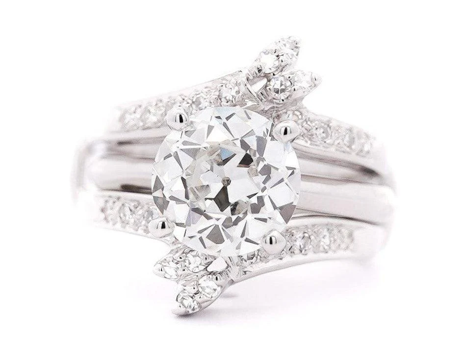 3.03 Carat Old-European Cut IGI Certified CVD Lab Diamond Solitaire Ring and Diamond Jacket Engagement Ring