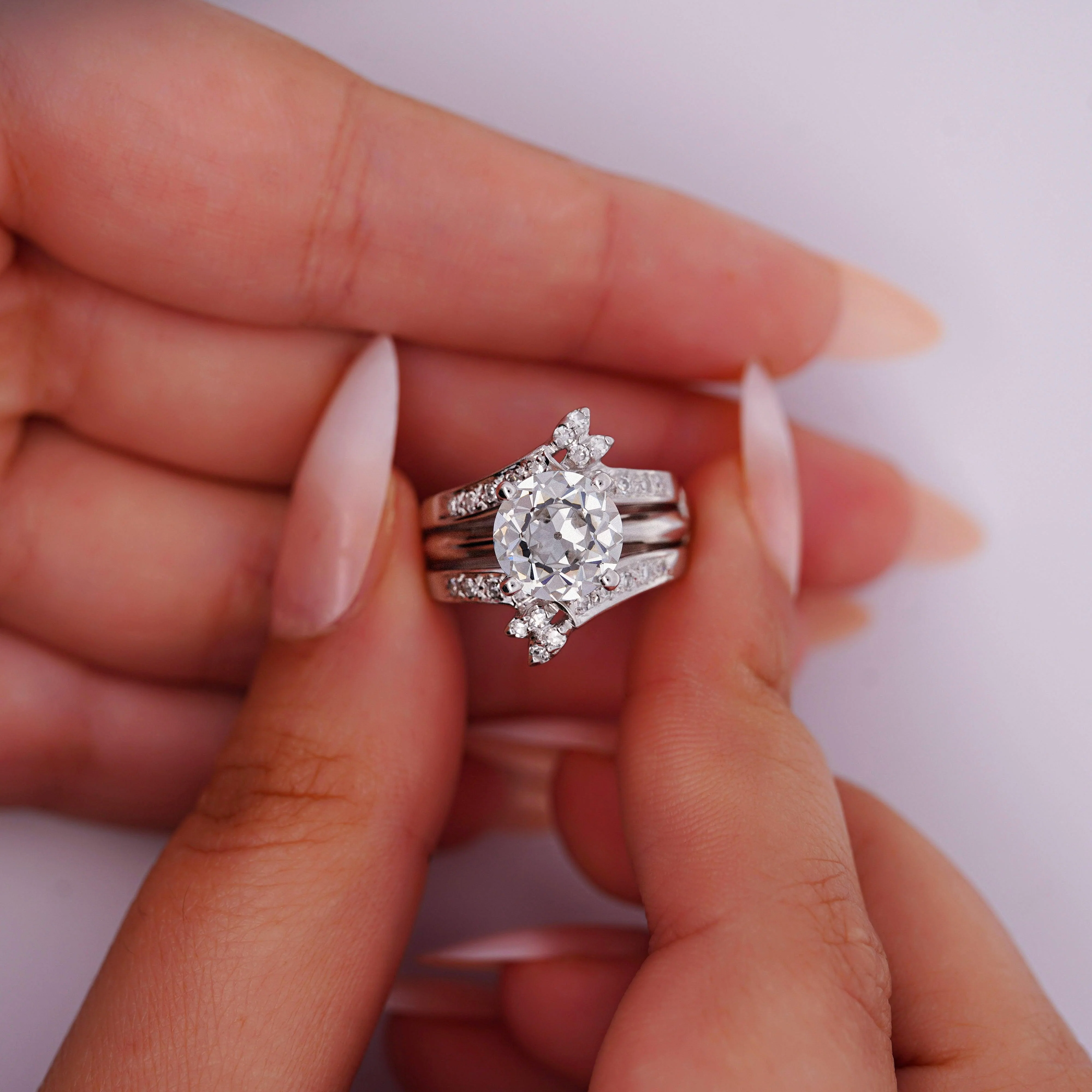 3.03 Carat Old-European Cut IGI Certified CVD Lab Diamond Solitaire Ring and Diamond Jacket Engagement Ring - Image 13