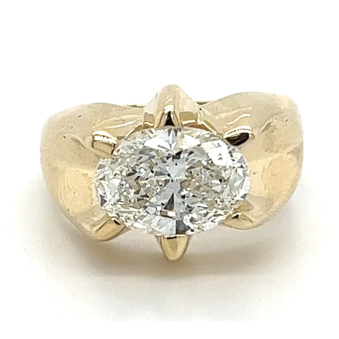 3.20 carat Oval Cut Lab Grown CVD Diamond Solitaire Mens Ring in 14K Gold