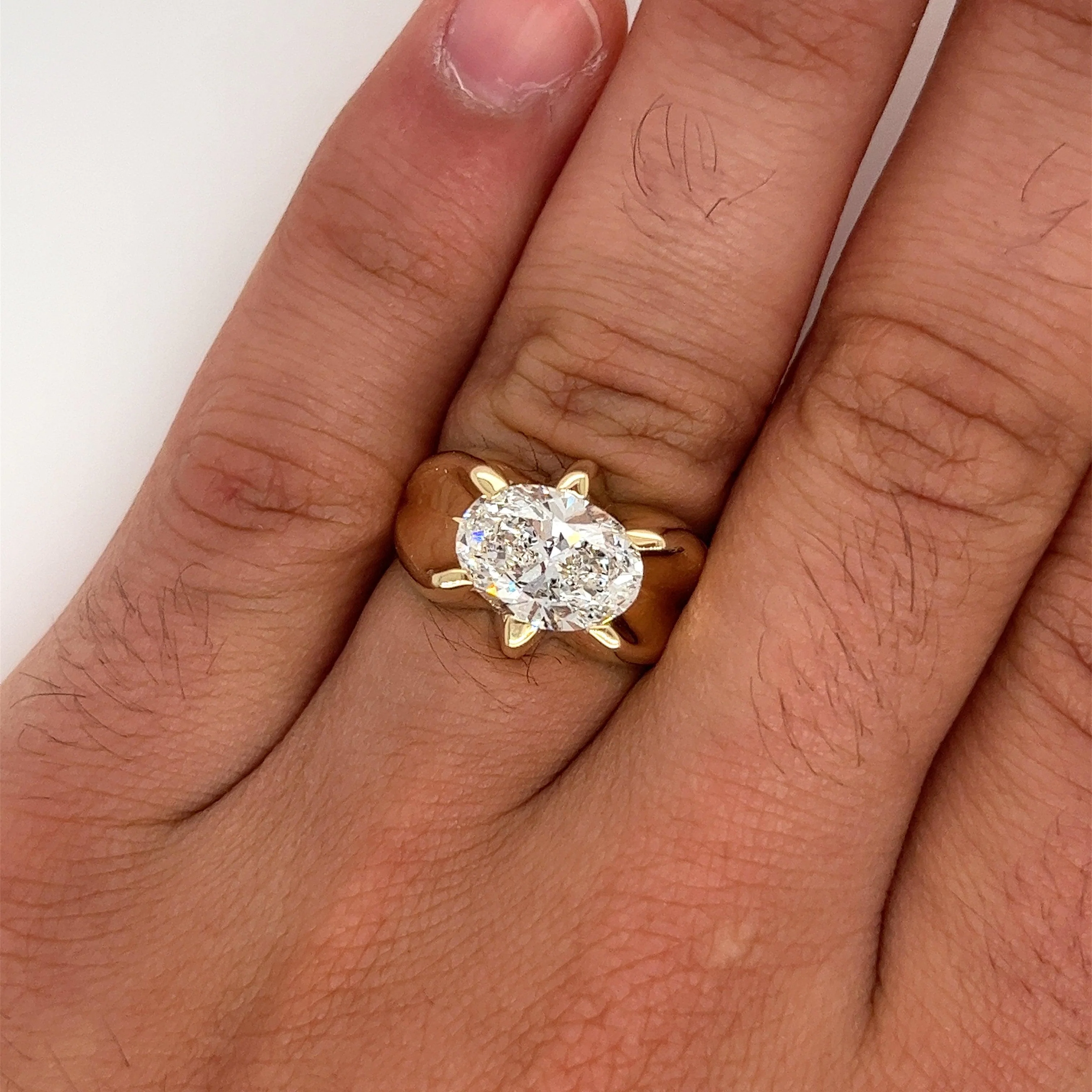 3.20 carat Oval Cut Lab Grown CVD Diamond Solitaire Mens Ring in 14K Gold - Image 2