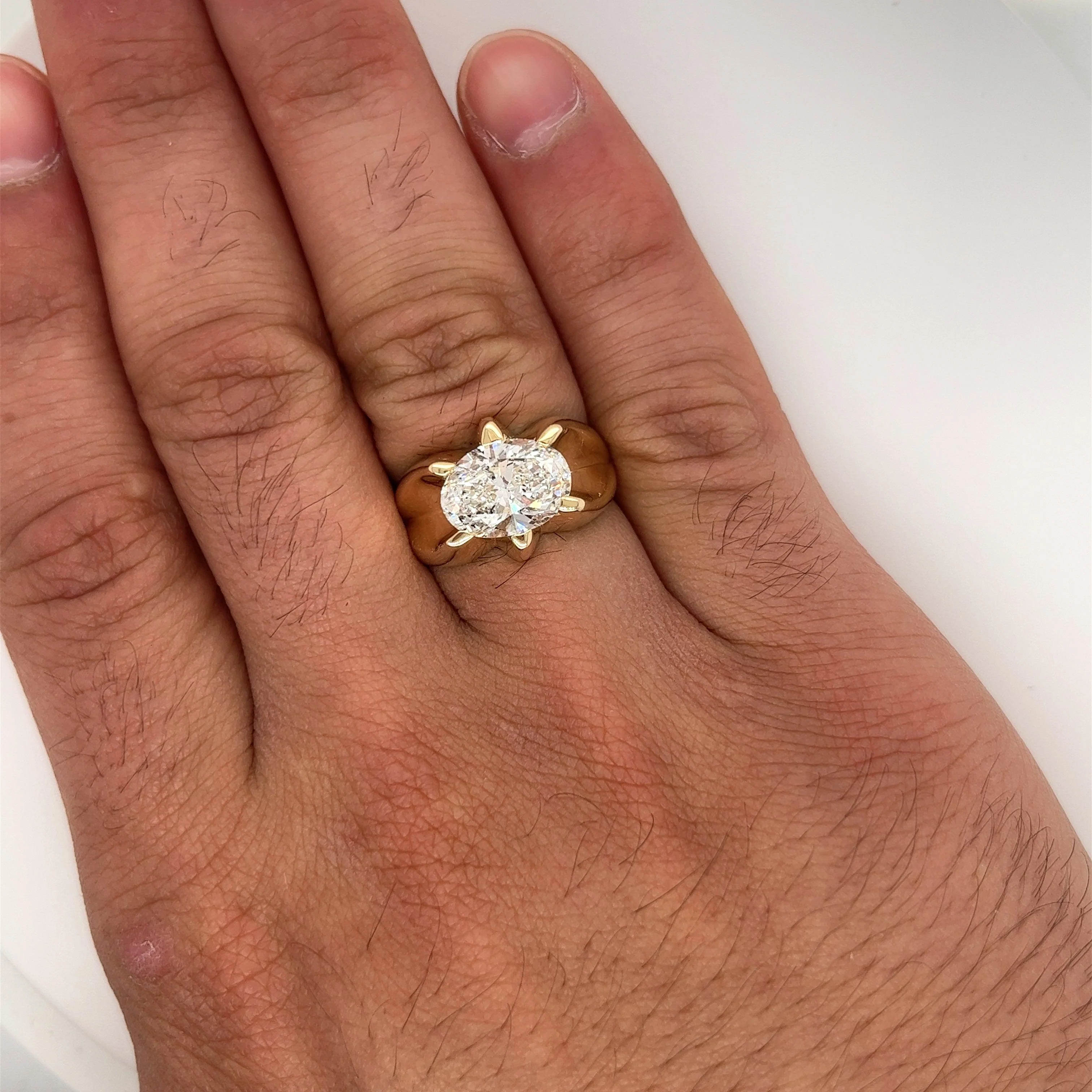 3.20 carat Oval Cut Lab Grown CVD Diamond Solitaire Mens Ring in 14K Gold - Image 7