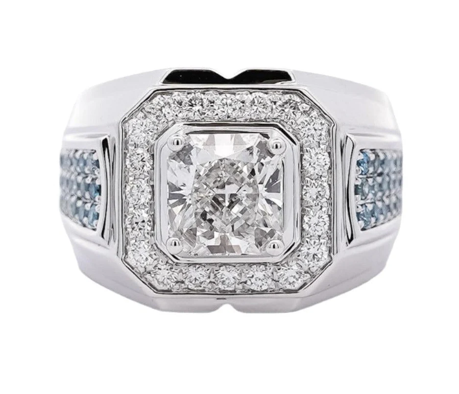 3 Carat Radiant Cut G/VS2 Lab Grown Diamond 14K White Gold Men's Ring