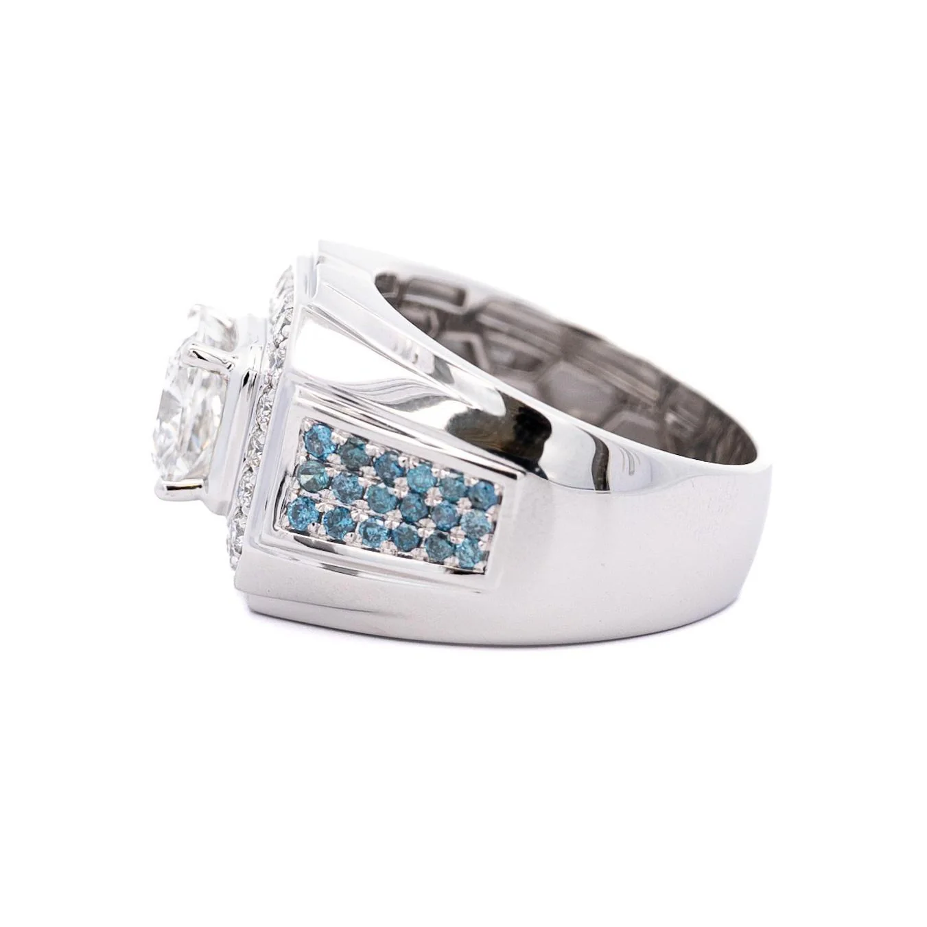 3 Carat Radiant Cut G/VS2 Lab Grown Diamond 14K White Gold Men's Ring - Image 4