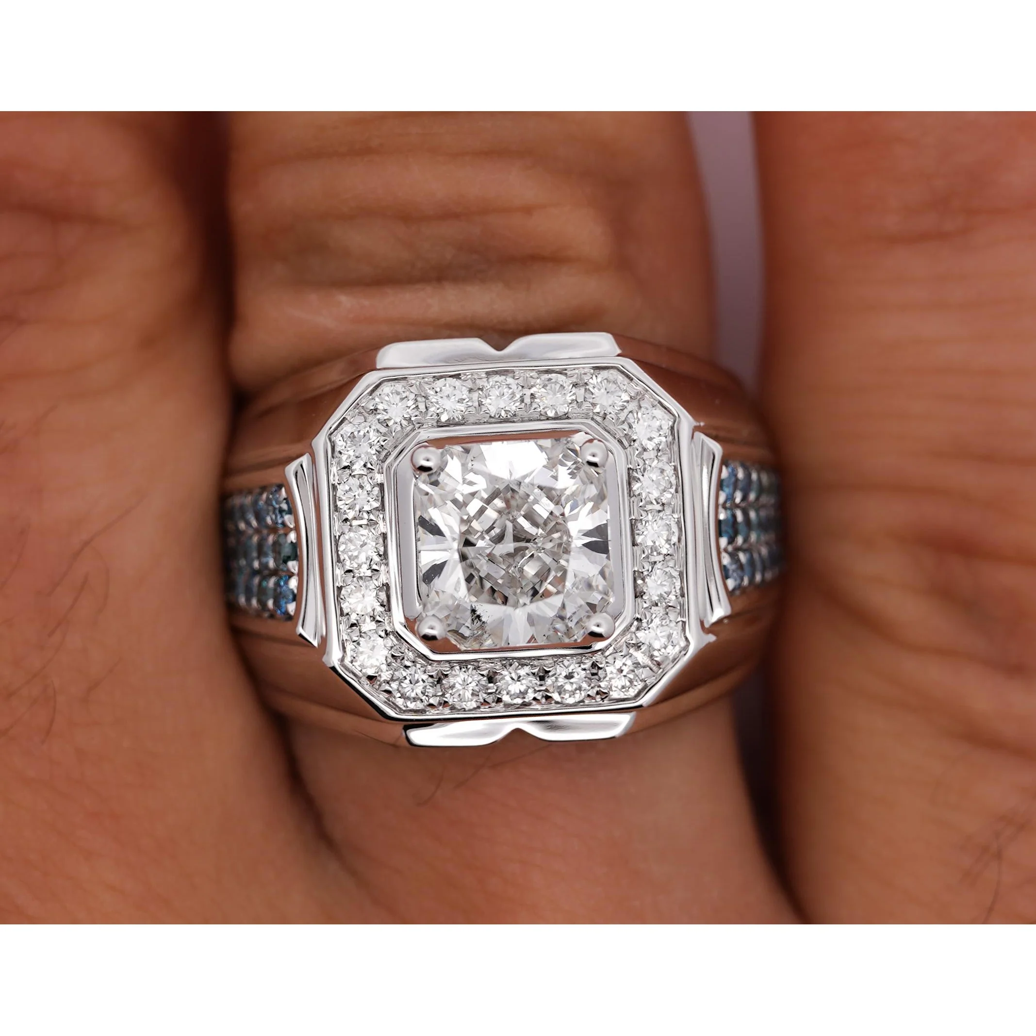3 Carat Radiant Cut G/VS2 Lab Grown Diamond 14K White Gold Men's Ring - Image 5